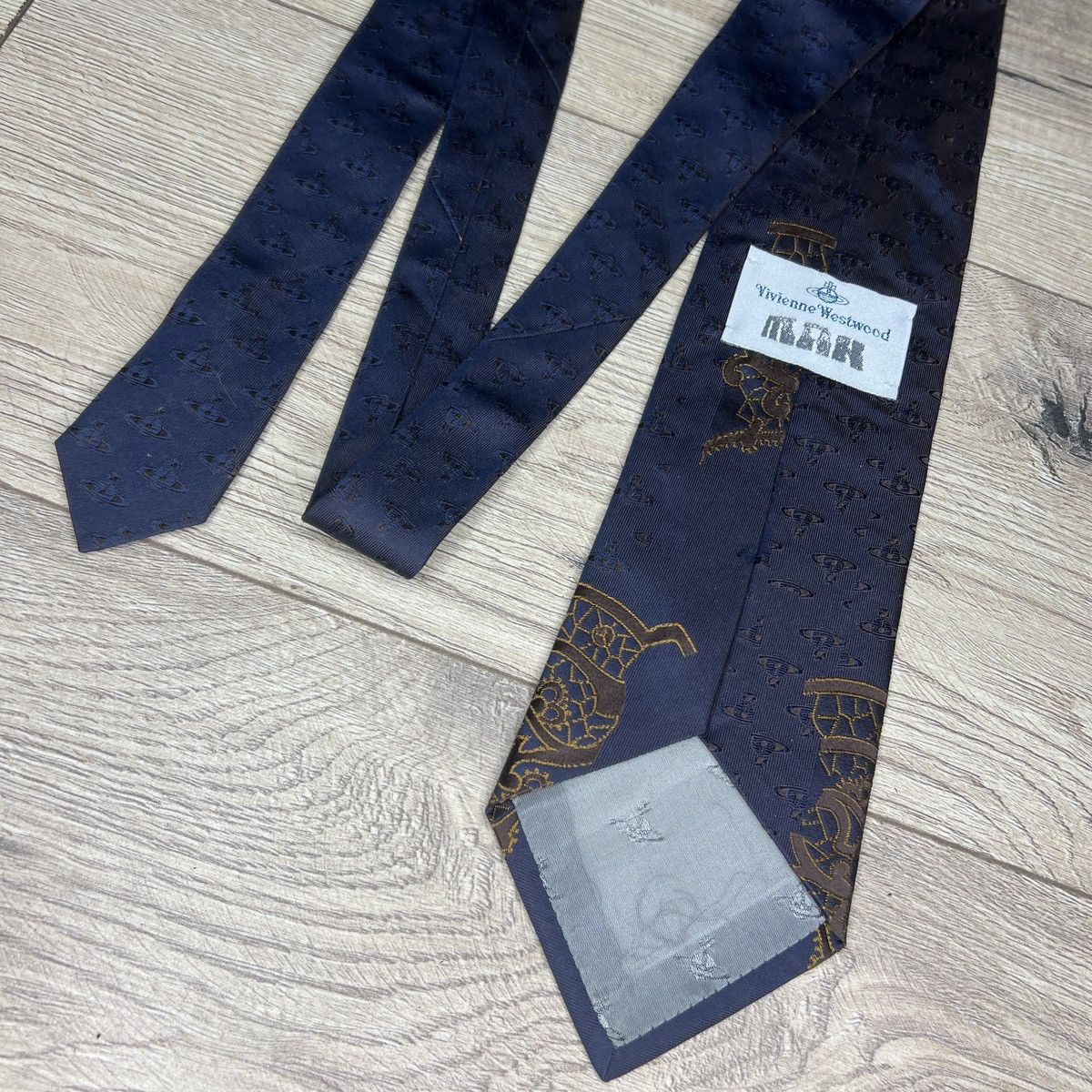 Vintage VIVIENNE WESTWOOD ORBS MONOGRAM PRINT NECK TIE NAVY SILK Size ONE SIZE - 6 Thumbnail