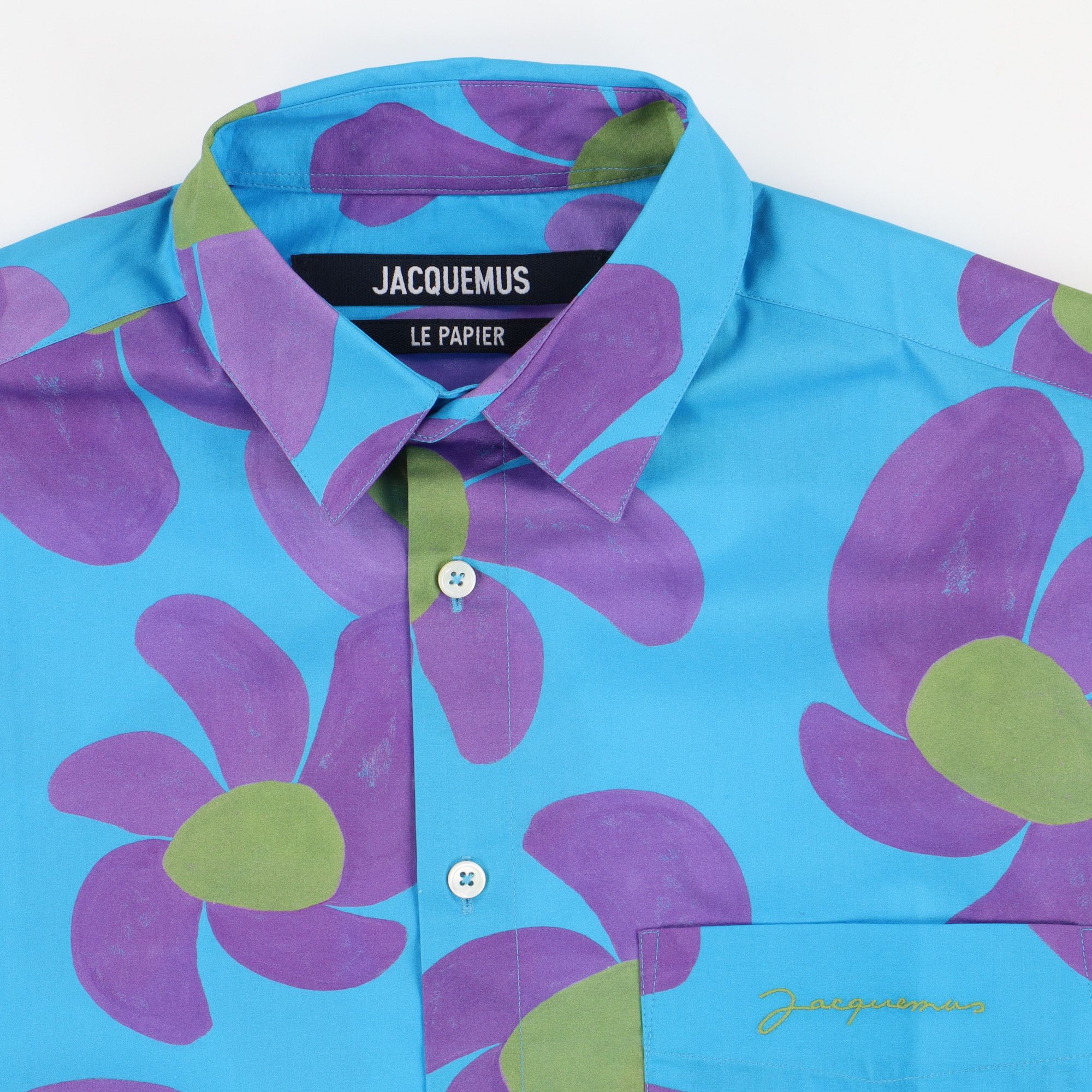 Jacquemus Blue Simon Floral Embroidered Logo Shirt Size US S / EU 44-46 / 1 - 7 Thumbnail