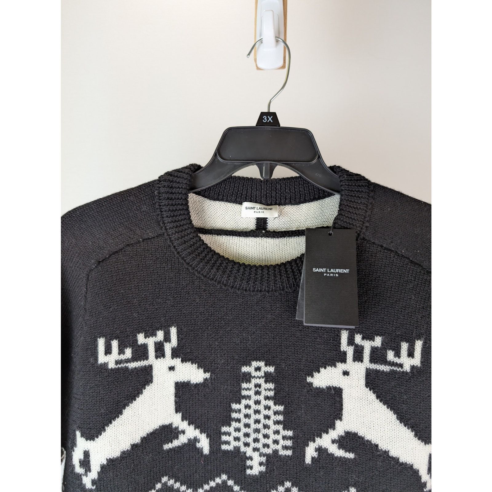 Saint Laurent Paris o1rshd1 Nordic Knit Wool Reindeer Sweater in Black Size US L / EU 52-54 / 3 - 7 Thumbnail