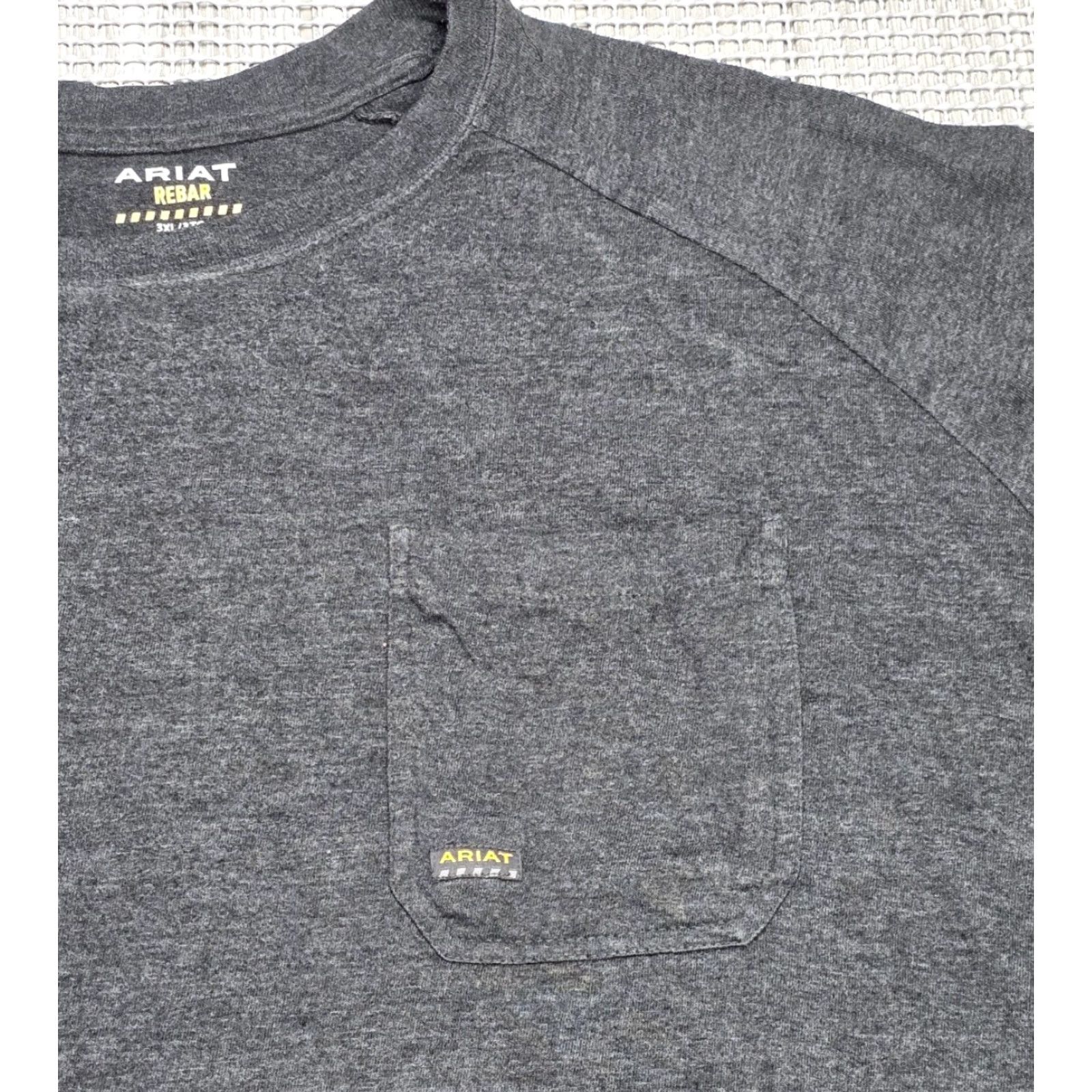 Ariat Ariat Men's Short Sleeve T-Shirt Pocket Gray Cotton 3XL Crew Neck Solid Rebar Size US 39 - 3 Thumbnail