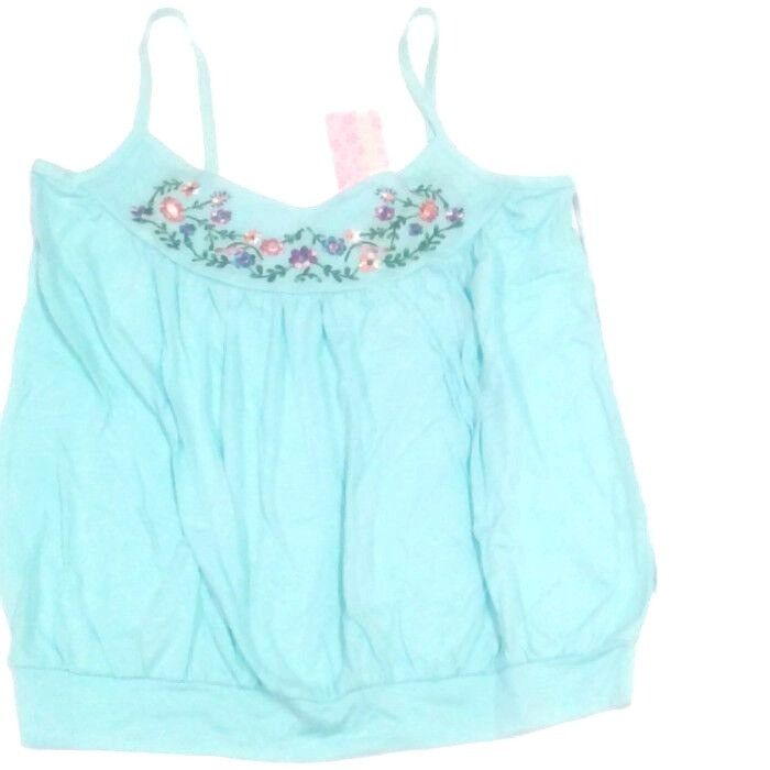 Energie Energie Size L Juniors Tank Top Light Blue Embroidered Flora Size L / US 10 / IT 46 - 1 Thumbnail