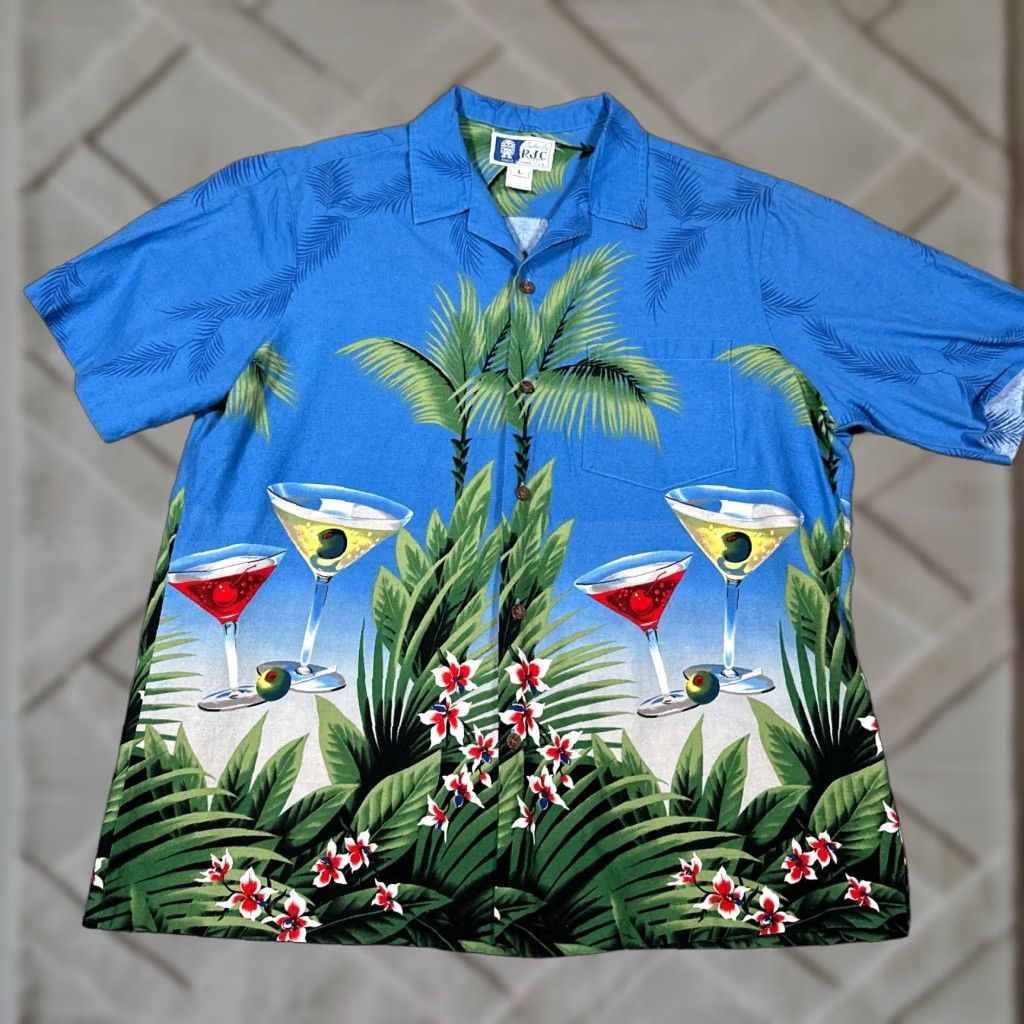 Vintage Vintage Hawaiian Shirt Mens Large Blue Floral Martini Cosmopolitan Single Stitch Size US XXL / EU 58 / 5 - 1 Thumbnail