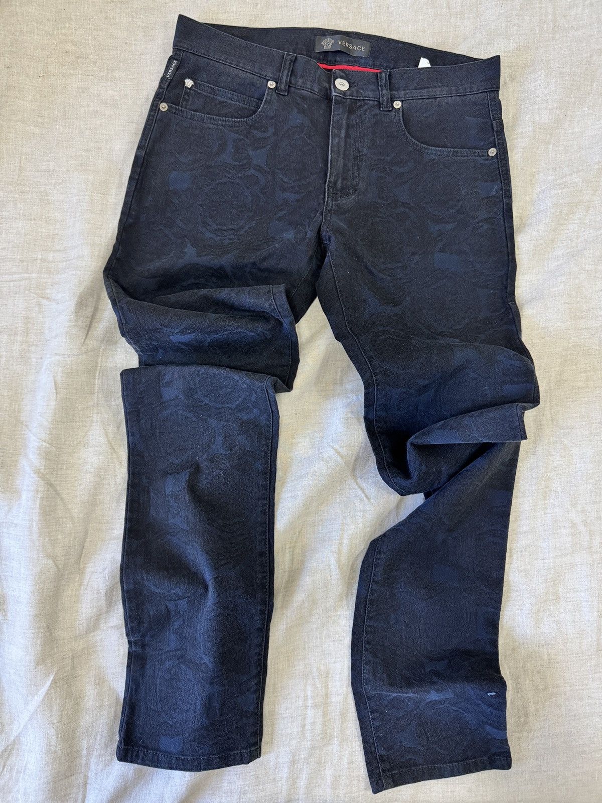 Versace Baroque Jeans Cody Fit Dark Navy blue Medusa Print Slim Size US 31 - 14 Thumbnail