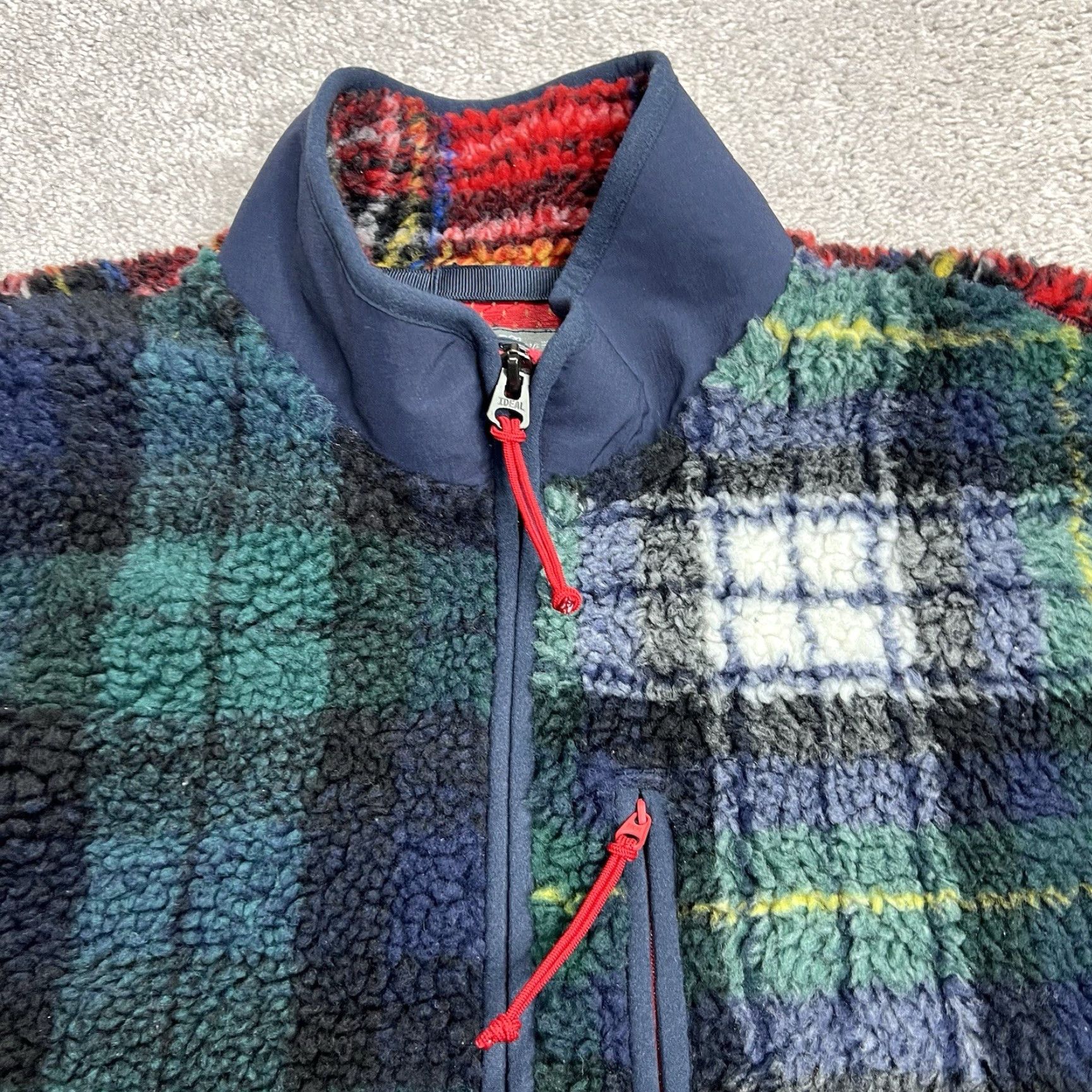 J.Crew J.CREW Nordic Sherpa Fleece Jacket Mens Large Patchwork Plaid Full Zip Multicolor Green Red Blue Size US L / EU 52-54 / 3 - 3 Thumbnail