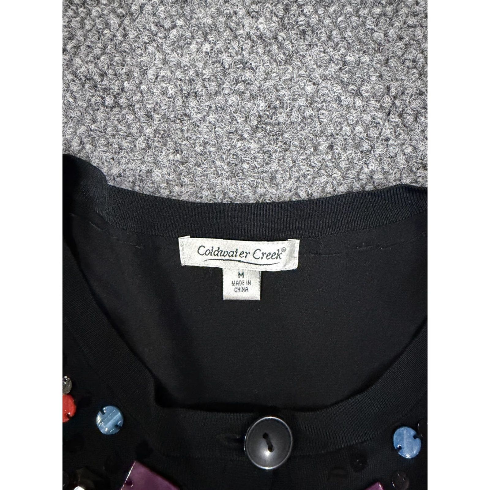 Coldwater Creek Coldwater Creek Cardigan Sweater Womens M Black Beaded Neck Button Front Crew Neck Lightweight Geometric Knit Size M / US 6-8 / IT 42-44 - 3 Thumbnail