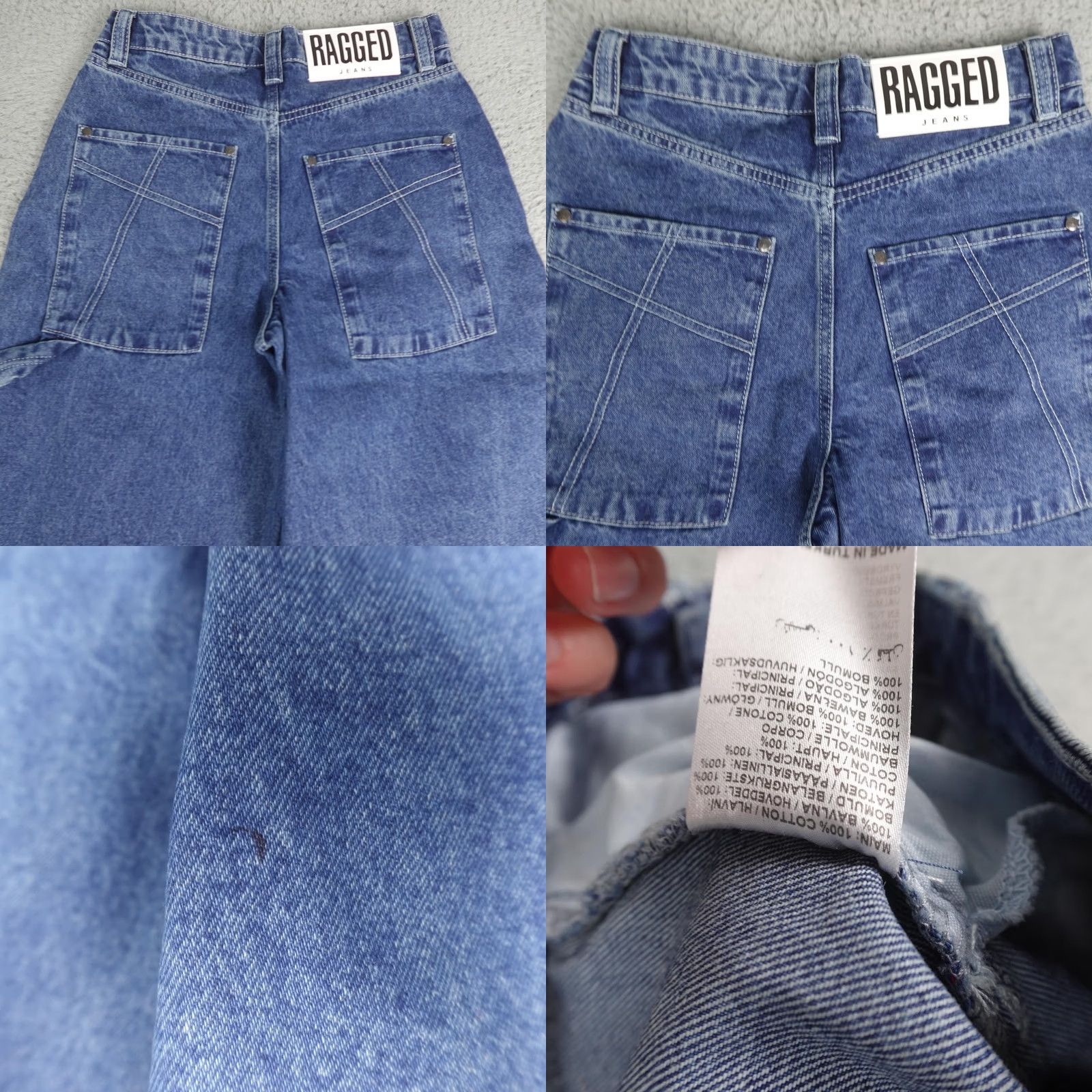 Vintage Ragged Jeans Womens Blue High Rise Wide Leg Skater Jeans 26 Organic Denim NWT Size 26" / US 2 / IT 38 - 8 Thumbnail