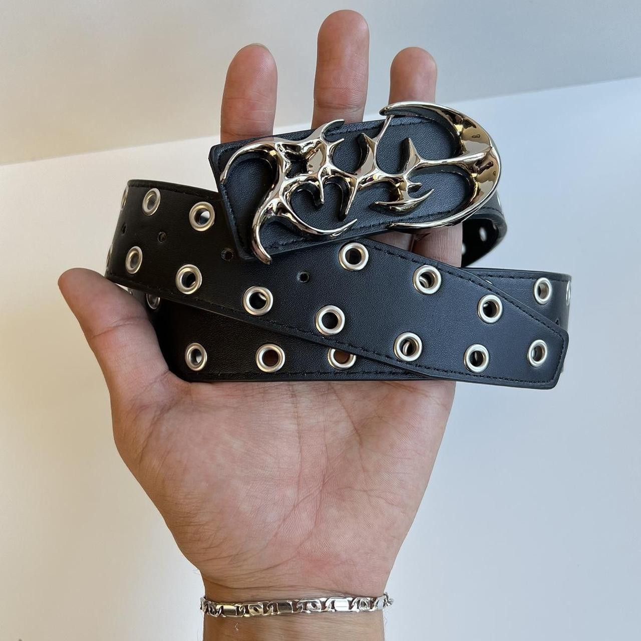 Other Black Eyelet Belt – Silver Tribal Buckle, Gothic Y2K Fashion Size ONE SIZE - 3 Thumbnail
