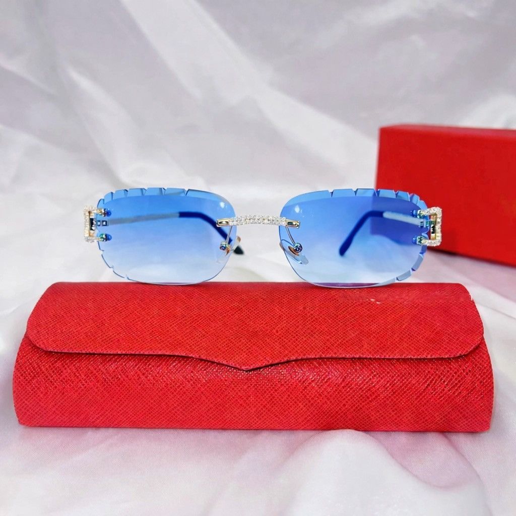Other New Cut Blue Lens Sunglasses square Rimless Sunglasses High Size ONE SIZE - 2 Thumbnail