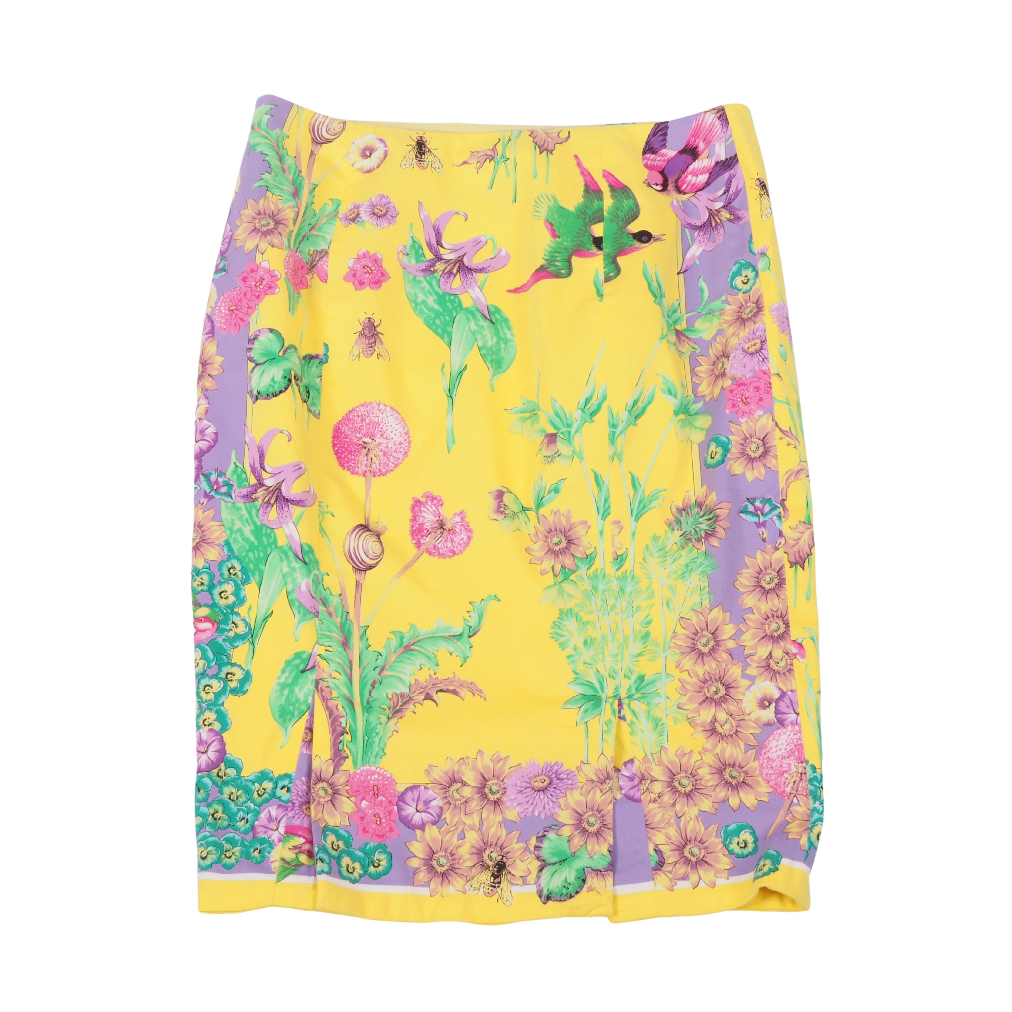 Versace Gianni Versace 90s Yellow Floral Garden Print Pencil Skirt Size 26" / US 2 / IT 38 - 1 Thumbnail