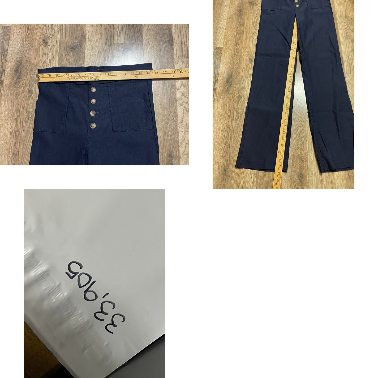 Vintage One Pants Women's Medium Navy Blue Pull on Button Fly Flared Pants Casual Regular Inseam 30" Size M Blue Womens Size 32" / US 10 / IT 46 - 8 Thumbnail