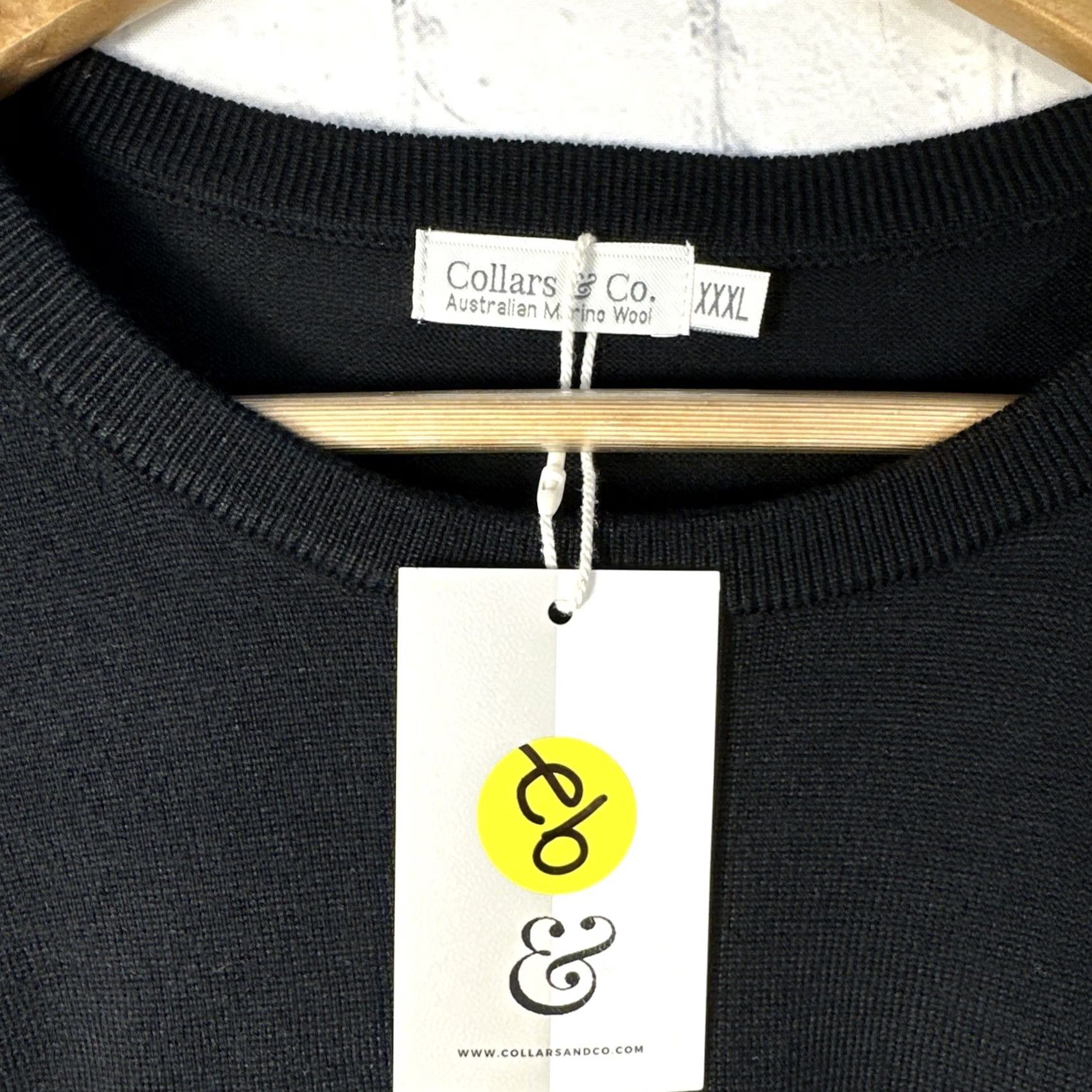 CO Collars & Co Sweater Mens XXL Black Australian Merino Wool Crewneck Pullover Knit Black Wool Casual Formal 3XL Mens Size US XXL / EU 58 / 5 - 2 Thumbnail
