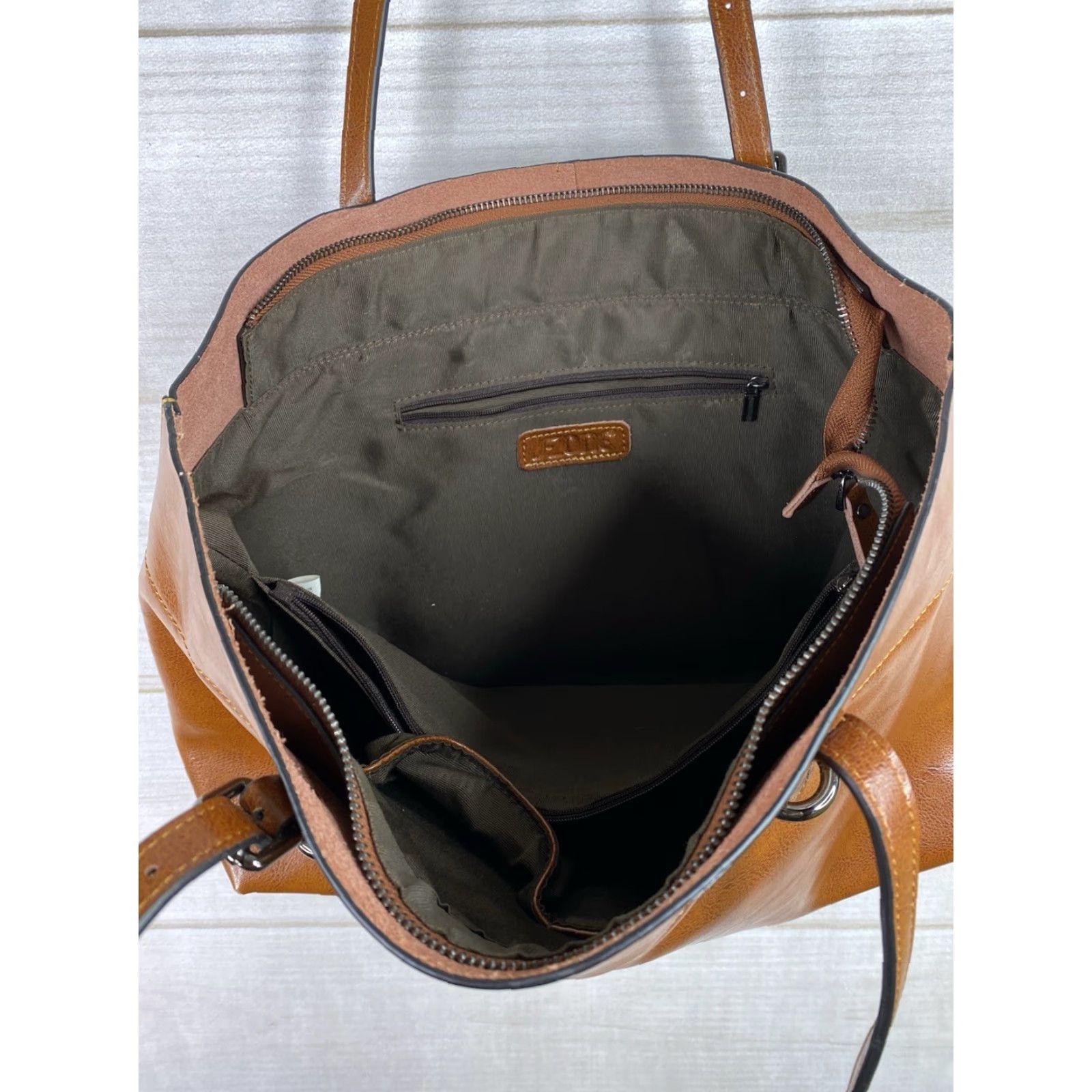 Doublet S-ZONE Leather Zip Tote Shoulder Bag Large Distressed Cognac Brown Double Straps Size ONE SIZE - 6 Thumbnail