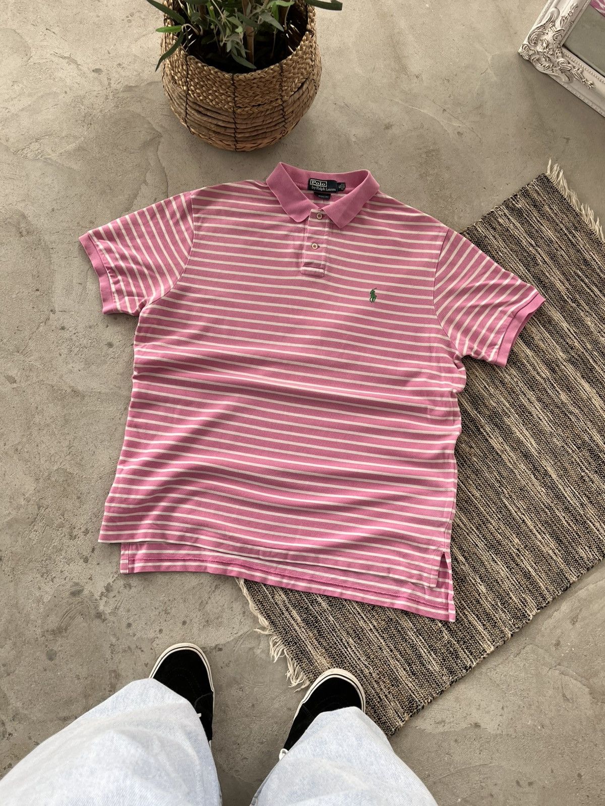 Polo Ralph Lauren Vintage Polo Ralph Lauren Pink White Striped Polo Shirt Y2K Size US XL / EU 56 / 4 - 2 Thumbnail