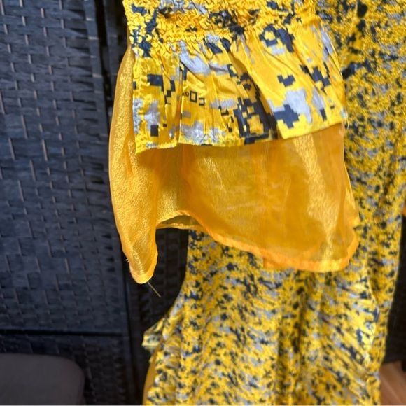 Other Jenny T golden yellow navy blue frilly Aline dress ruched pl Size XL / US 12-14 / IT 48-50 - 5 Thumbnail