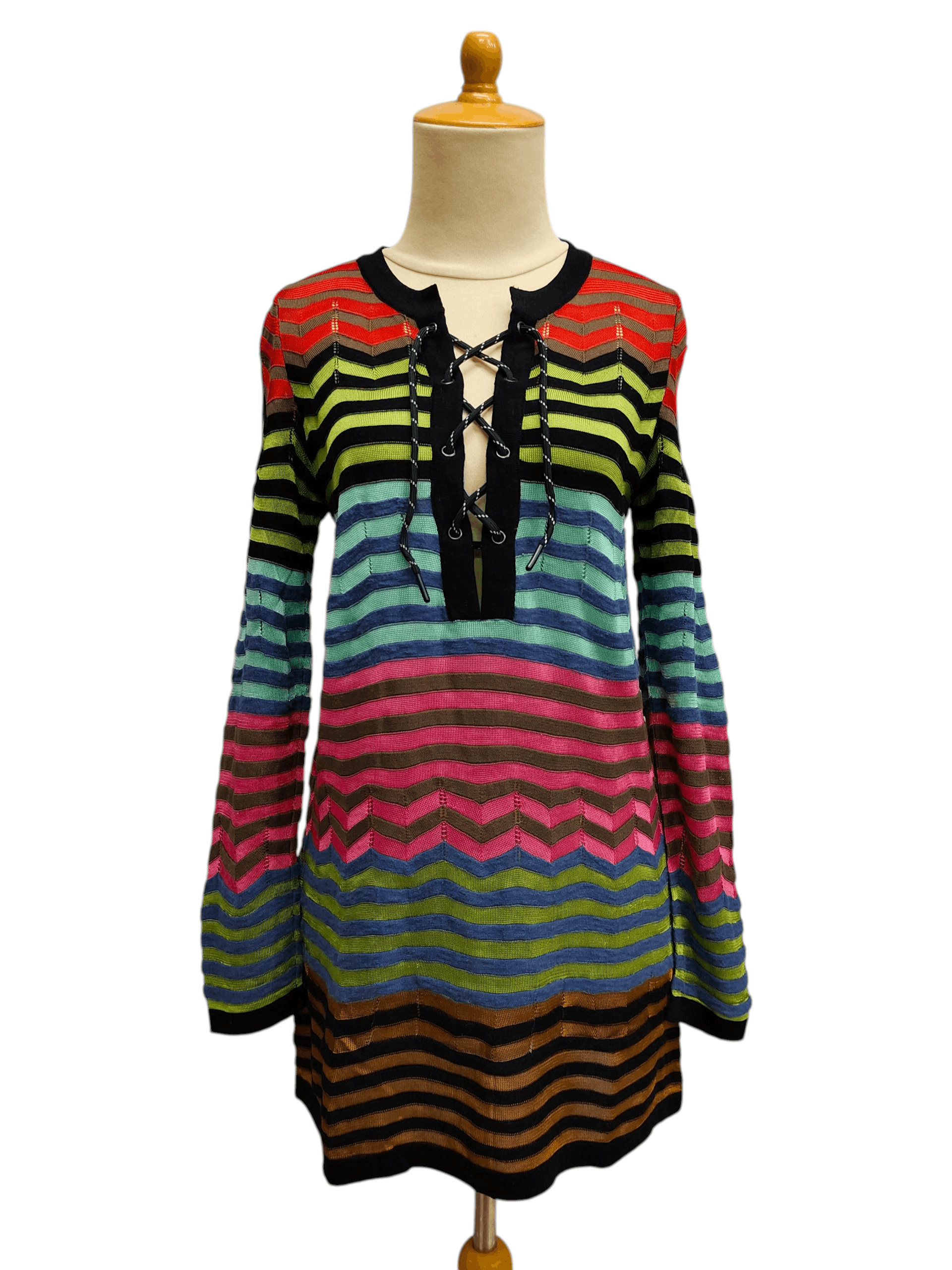Missoni DOPE 🇮🇹 Missoni 🇮🇹 Laces Up Striped Multicolor Knitwear Size M / US 6-8 / IT 42-44 - 1 Thumbnail