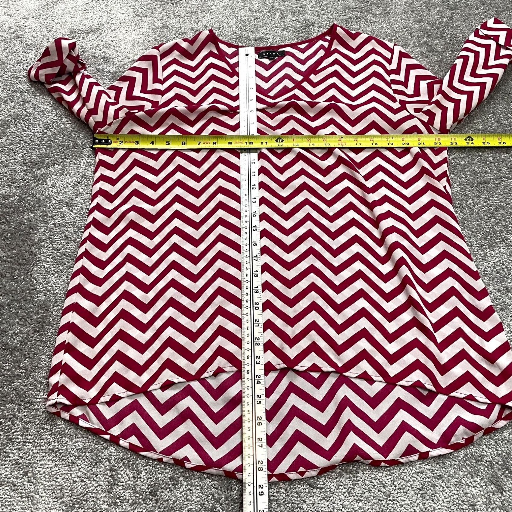 Pinko Kiara Blouse Top Womens XL Pink Red White Zig Zag Striped Roll Tab Long Sleeve Size XL / US 12-14 / IT 48-50 - 6 Thumbnail