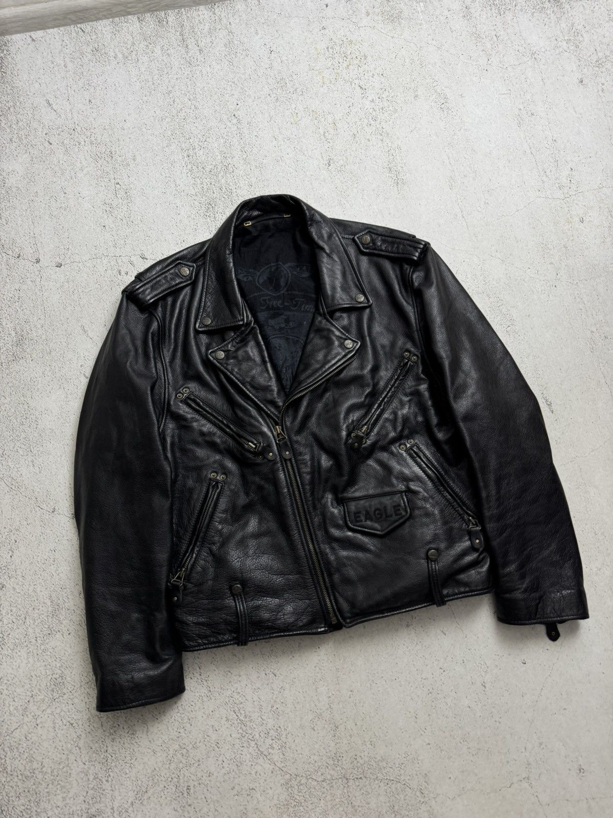 Genuine Leather Eagle Force Motorcycles Vintage Black Leather Jacket Size US L / EU 52-54 / 3 - 5 Thumbnail