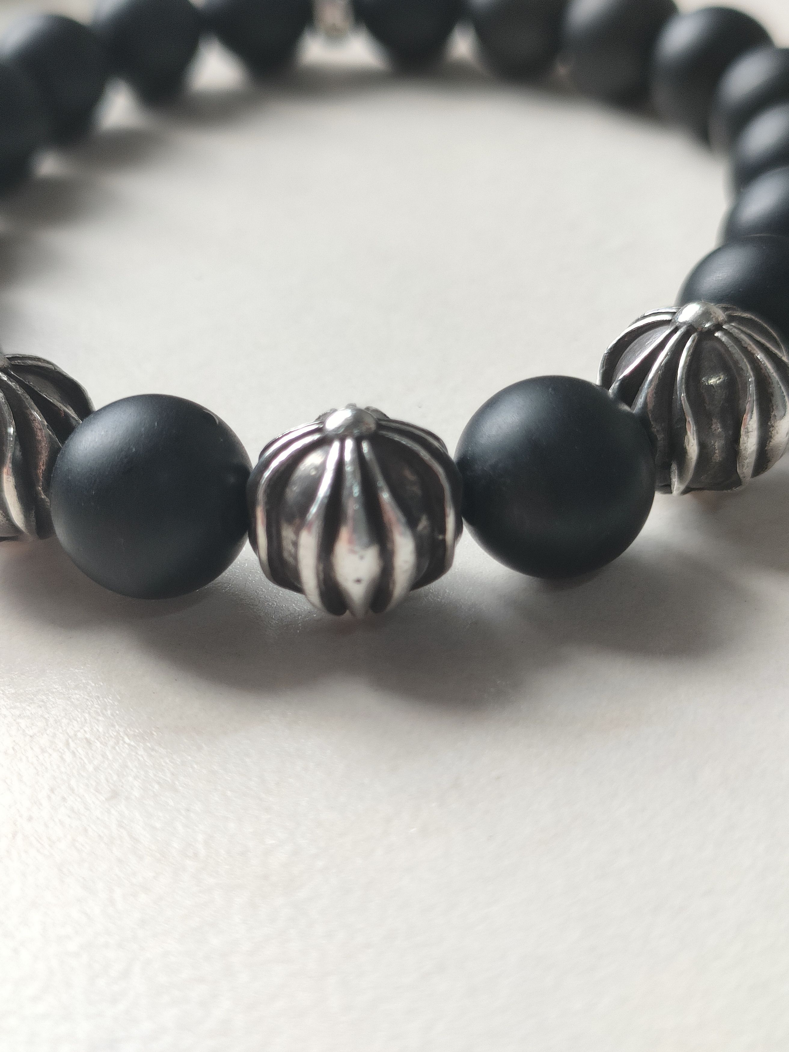 Chrome Hearts Chrome Hearts 10mm Frosted Black 4 Silver Beaded Bracelet Size ONE SIZE - 8 Thumbnail