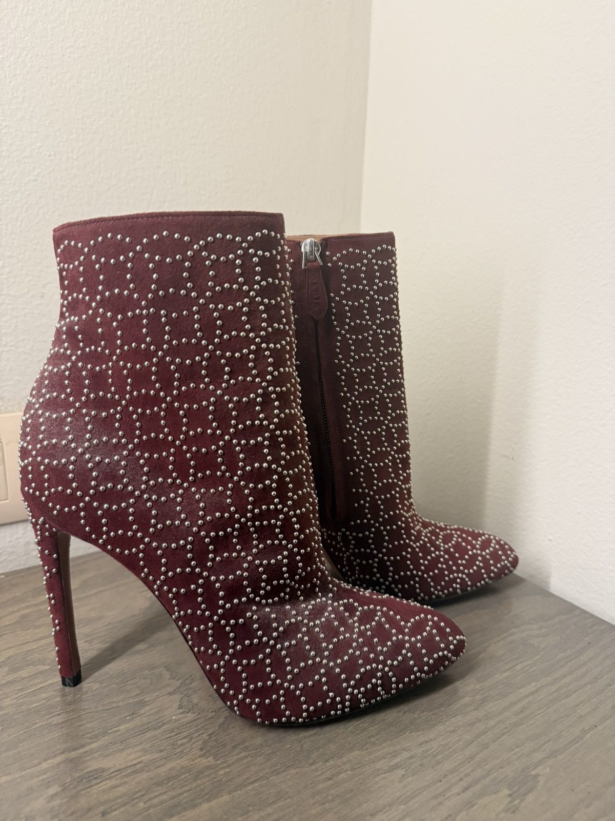 Alaia Alaia Suede Buegundy Studded Boots Size US 9.5 / IT 39.5 - 4 Thumbnail