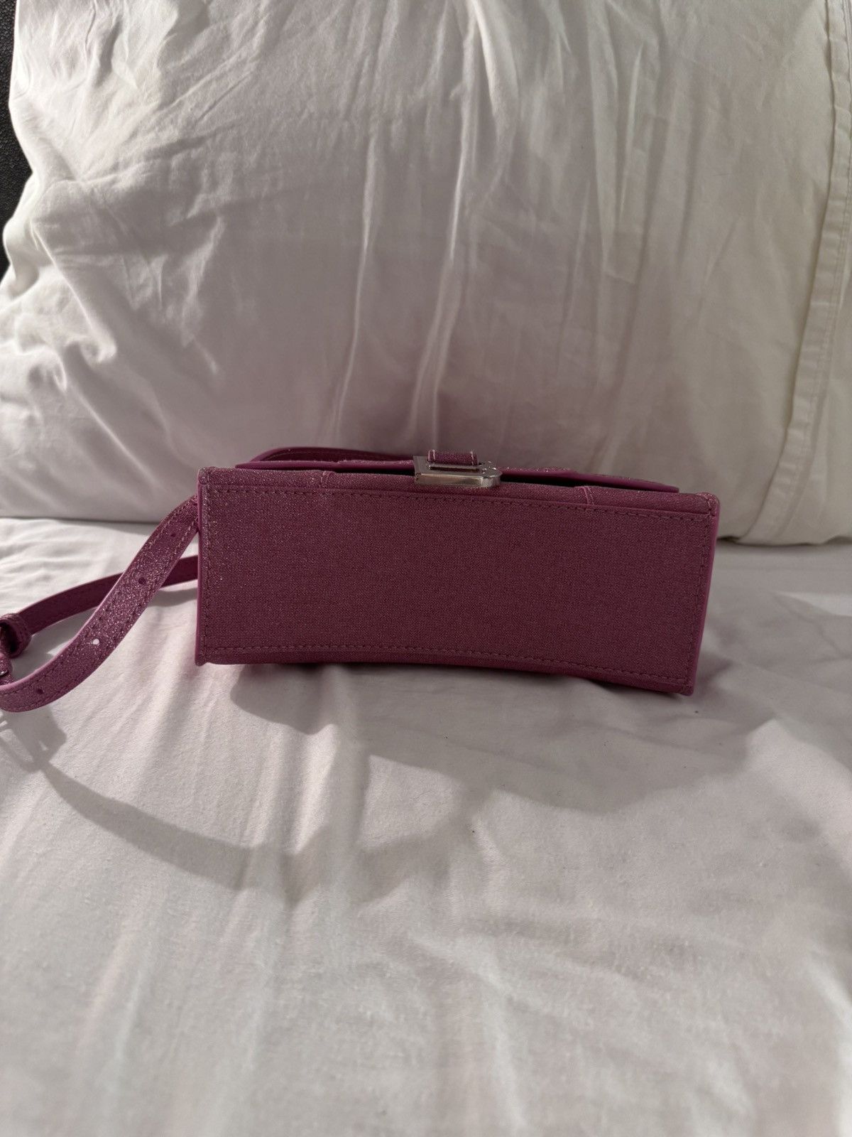 Balenciaga Balenciaga Hourglass Mini Glitter Top Handle Handbag Pink Size ONE SIZE - 3 Thumbnail