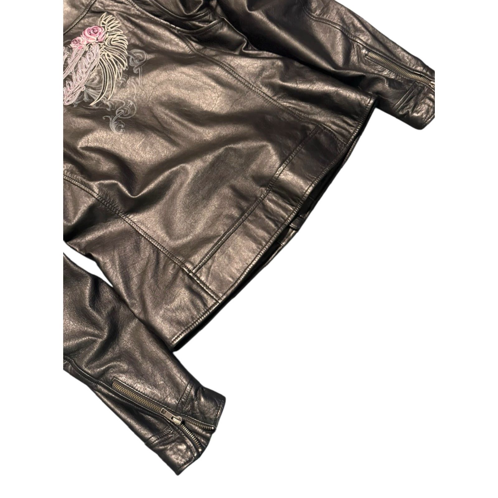 Harley Davidson VINTAGE Harley-Davidson Womens Biker Jacket Leather Rose Pink Size L Black Mid-Length Long Sleeve Regular Clean Embroidered Logo Size L / US 10 / IT 46 - 7 Thumbnail