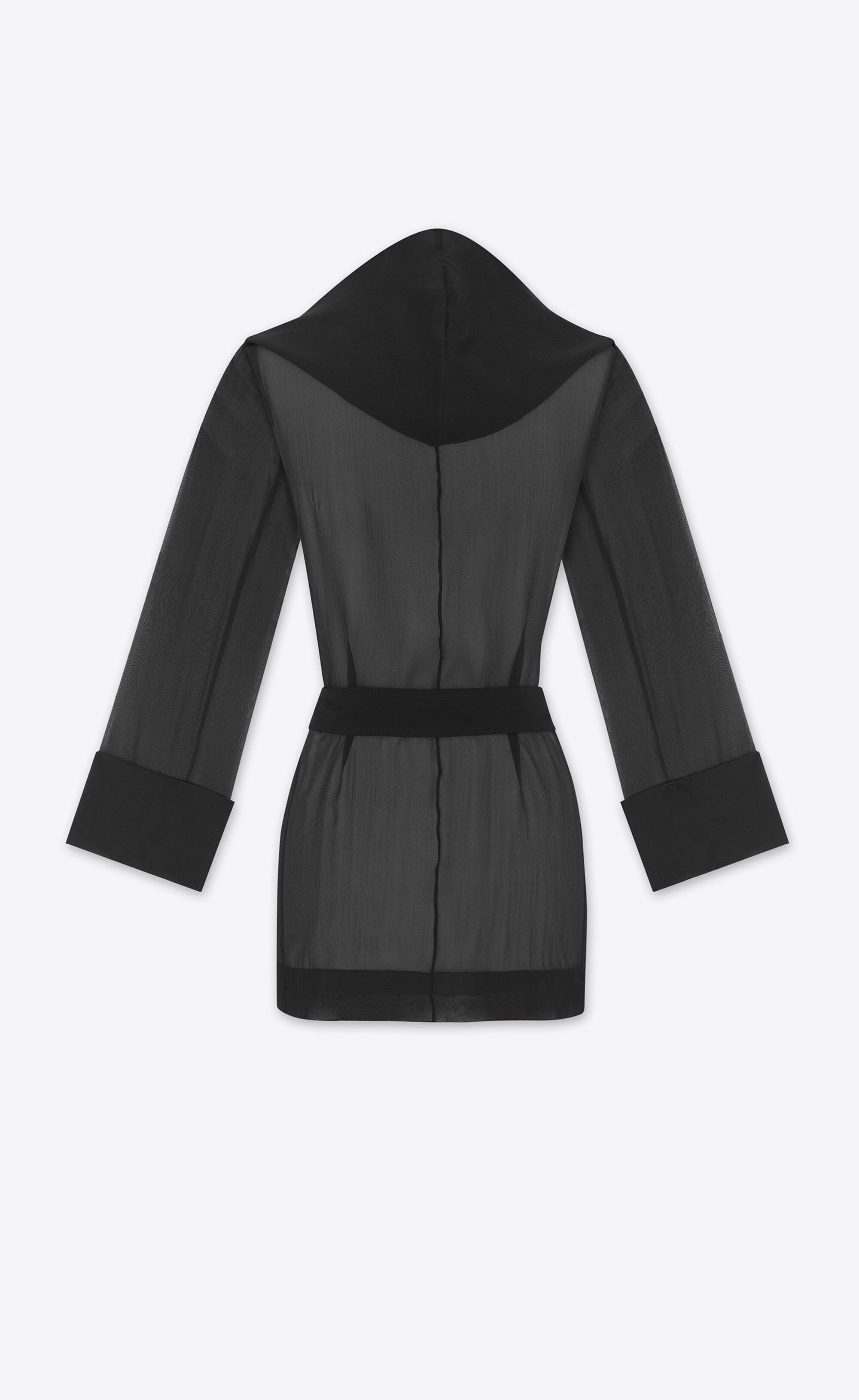 Saint Laurent Paris o1bcso1str1224 Hooded Jacket In Crepe Muslin in Black Size M / US 6-8 / IT 42-44 - 4 Thumbnail