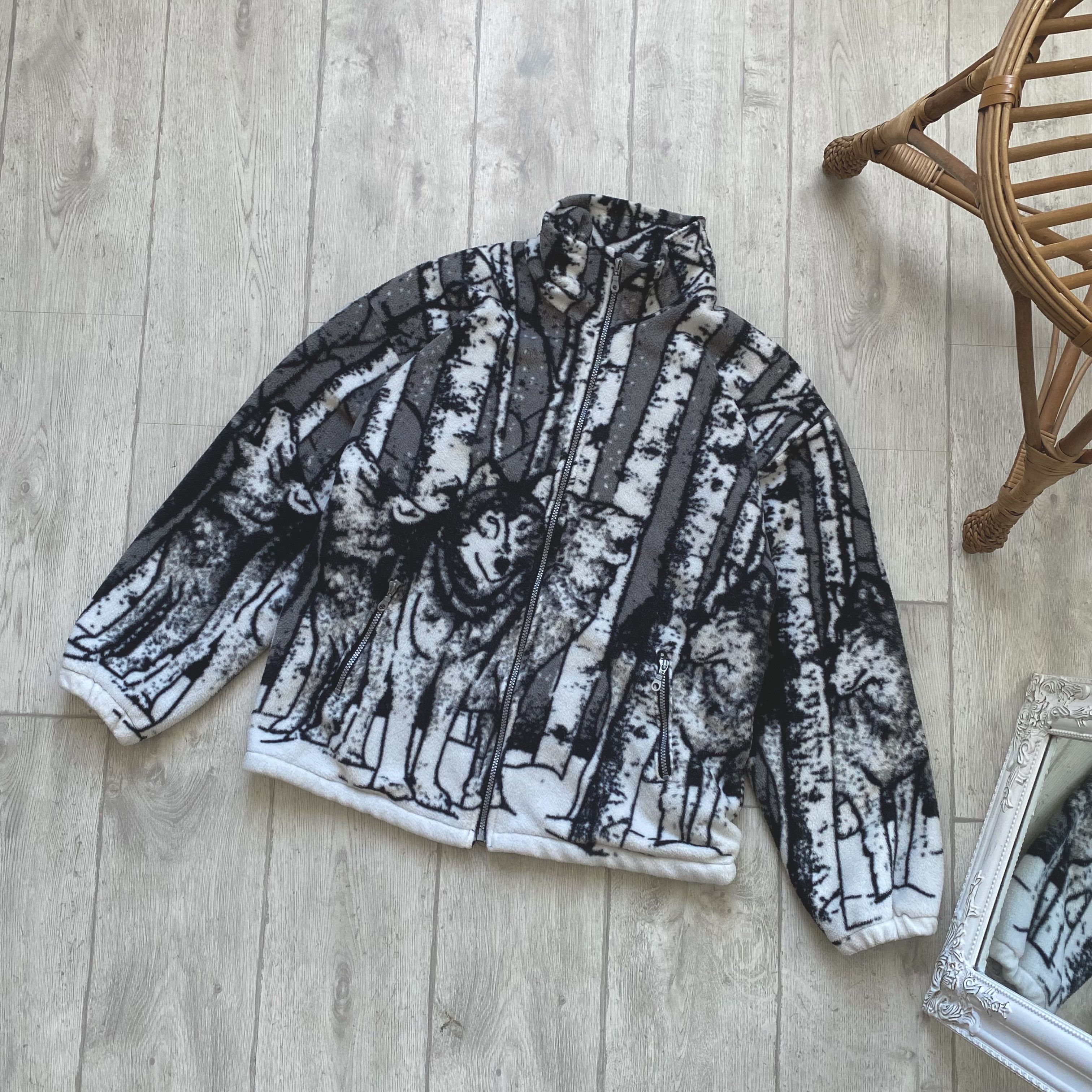 🐺 Vintage Fleece Wolf Sherpa Jacket Full Zip Animal print