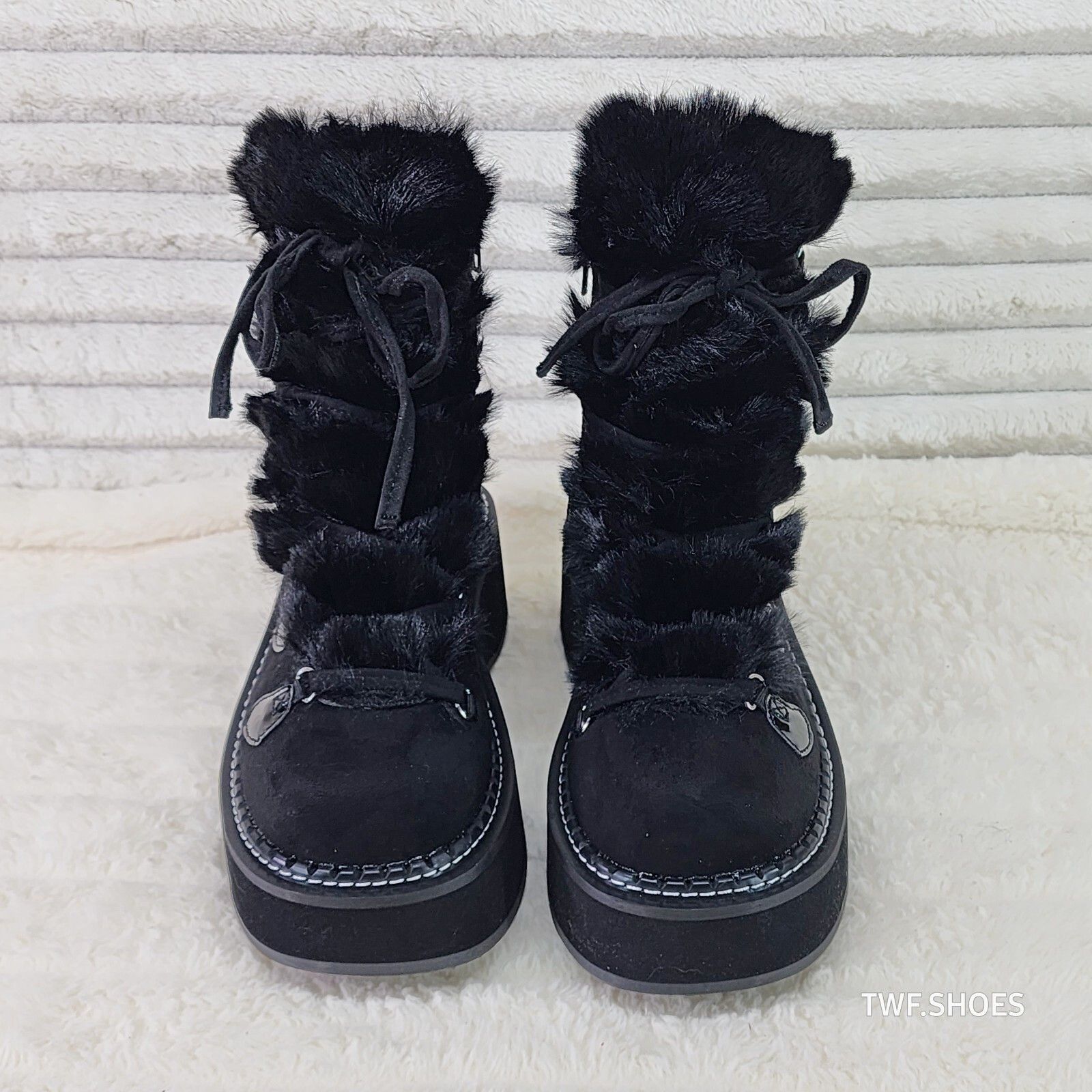 Other Emily Black Furry Heart Chain Goth 2" Platform Ankle Boots 5 Size US 10 / IT 40 - 9 Thumbnail