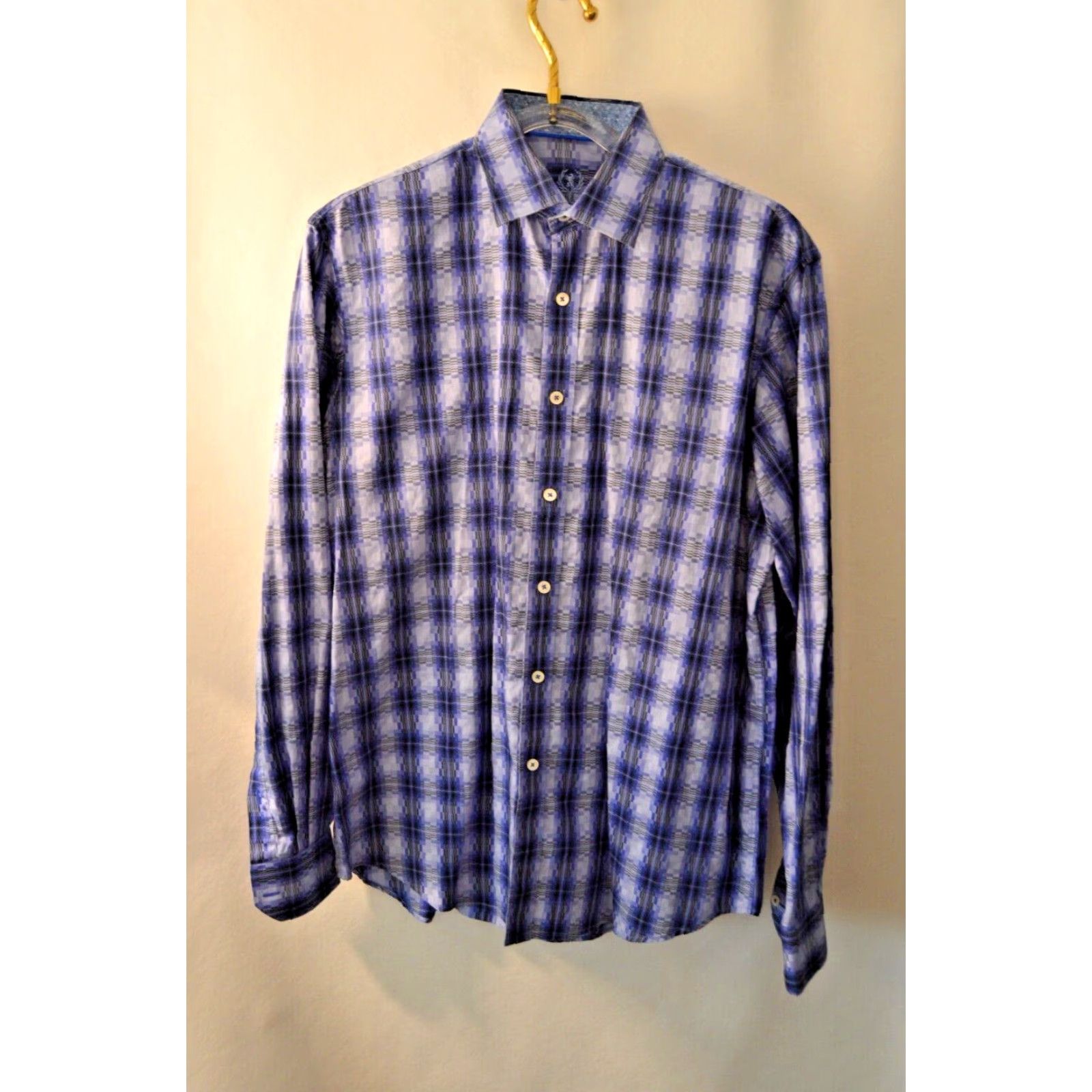 BUGATCHI Bugatchi Shirt Men's Blue Plaid Button-Up Casual Classic Fit Size US L / EU 52-54 / 3 - 2 Thumbnail