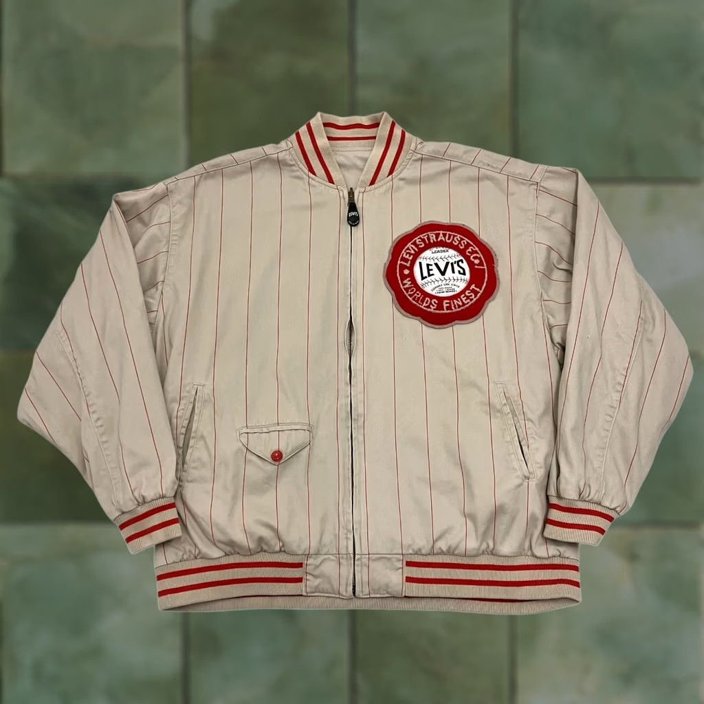 Levi's Levi’s Varsity Jacket Mens Large Cream Red Stripe Bomber Baseball Reversible Size US L / EU 52-54 / 3 - 1 Thumbnail
