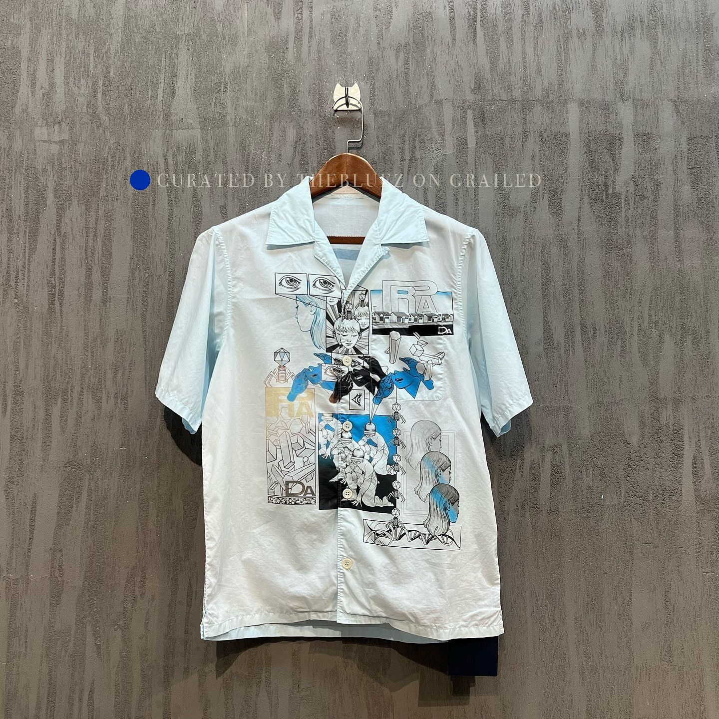 Prada Graphic Print Long Sleeve Shirt in Blue Size US M / EU 48-50 / 2 - 1 Thumbnail