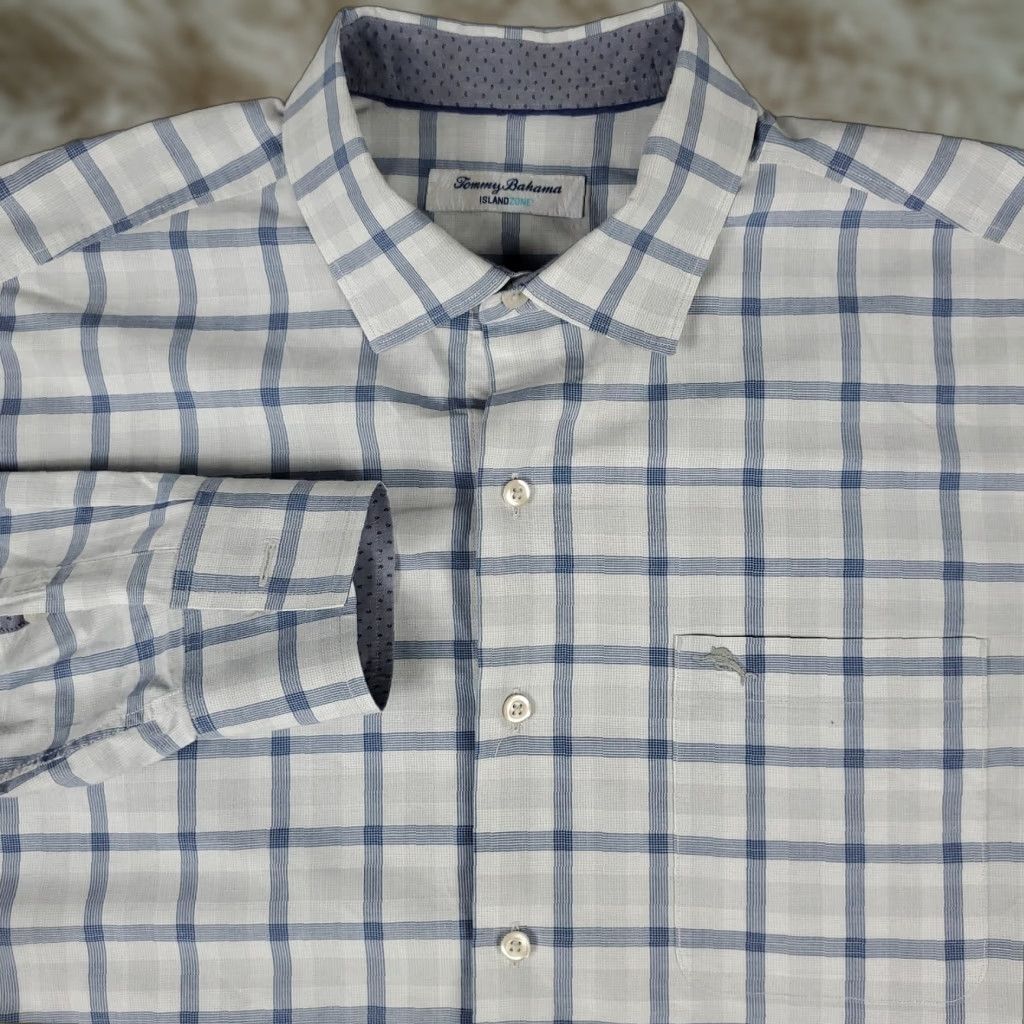 Tommy Bahama Tommy Bahama Shirt Mens Large Blue Plaid Cotton Button-Up Long Sleeve Size US L / EU 52-54 / 3 - 1 Thumbnail