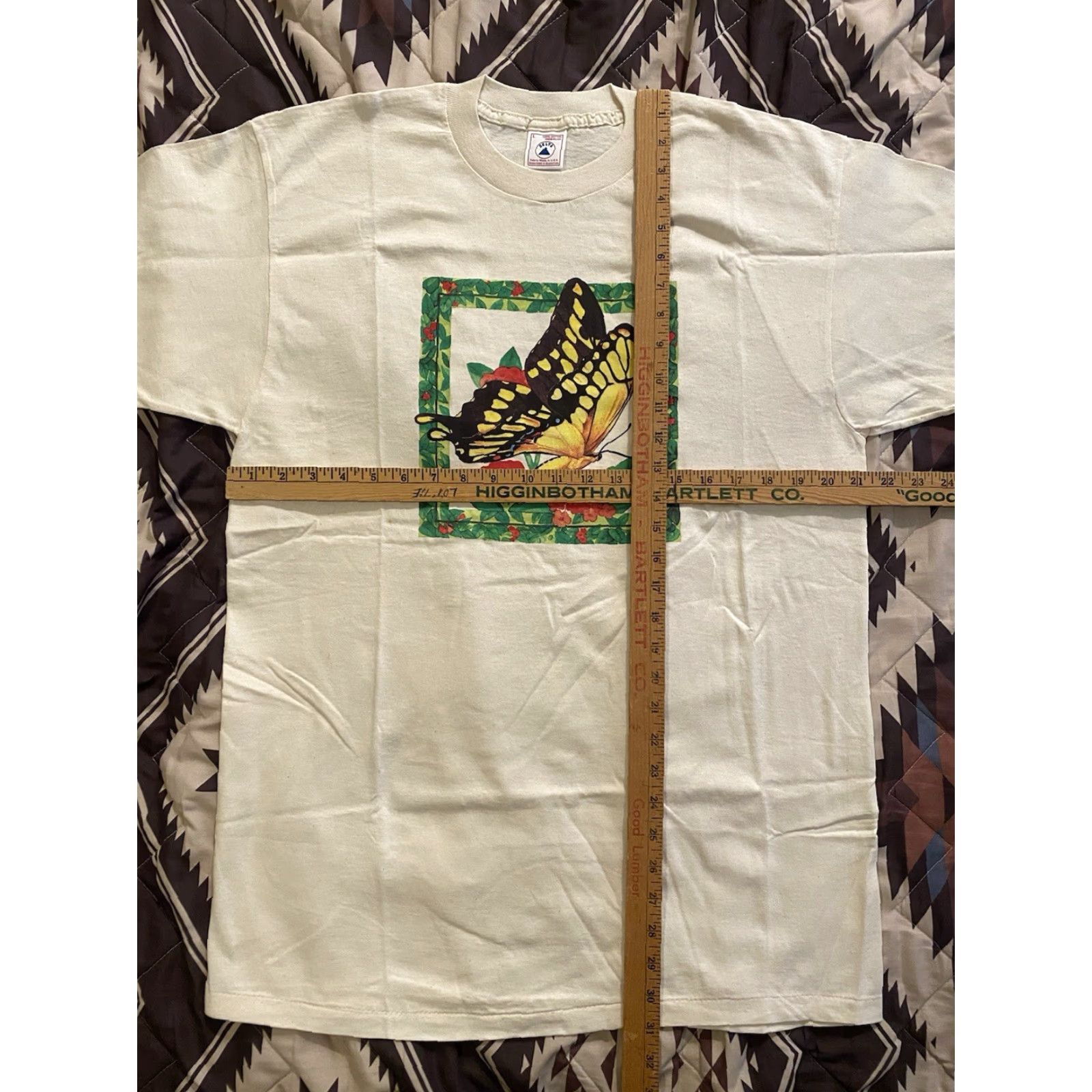 Delta VINTAGE Delta T-Shirt 90s Butterfly Art Ivory L Men's Short Sleeve Crew Neck Deadstock NWOT Single Stitch Shirt Size US L / EU 52-54 / 3 - 4 Thumbnail