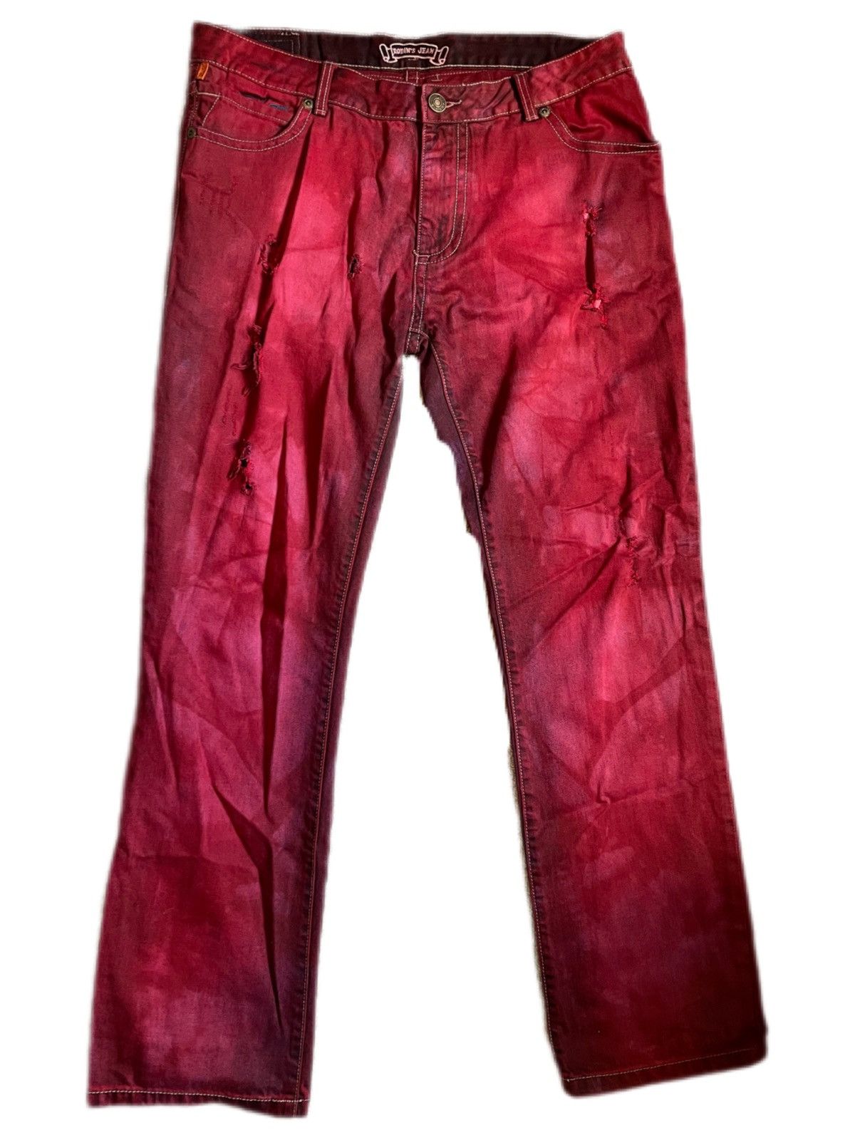 Robins Jeans Blood Red Robin Jeans with White Crystals | Grailed