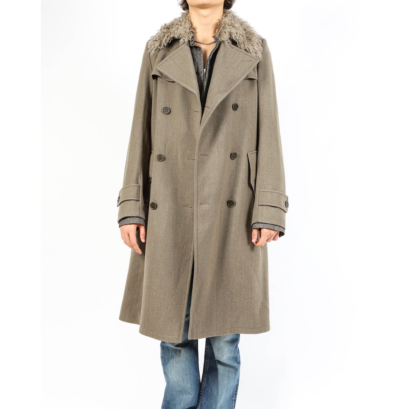 Dries Van Noten FW16 Faux Fur Collar Double Breasted Long Coat in Grey Wool Size US S / EU 44-46 / 1 - 7 Thumbnail