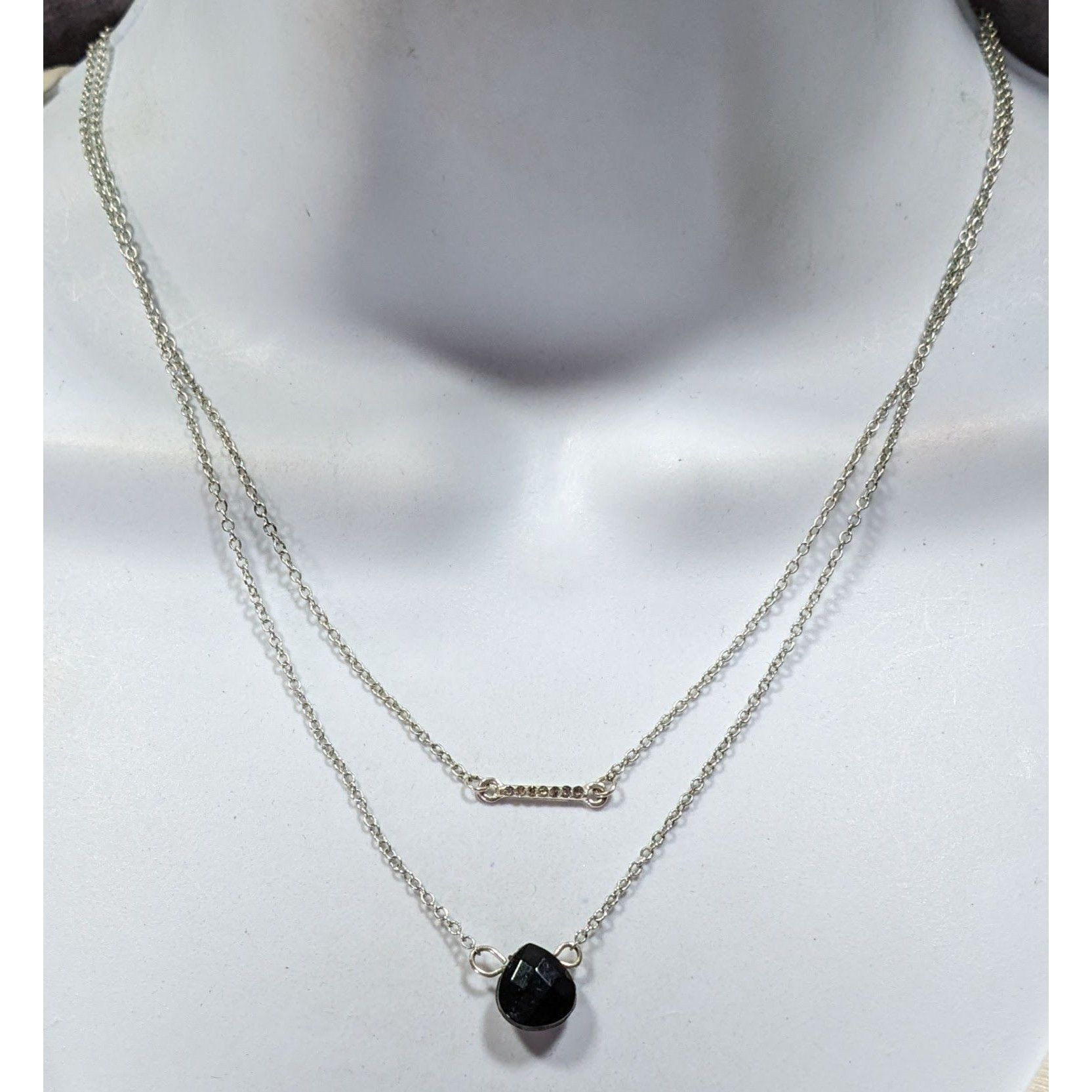 Other Layered Gothic Black Teardrop And Rhinestone Bar Silver Tone Size ONE SIZE - 1 Thumbnail