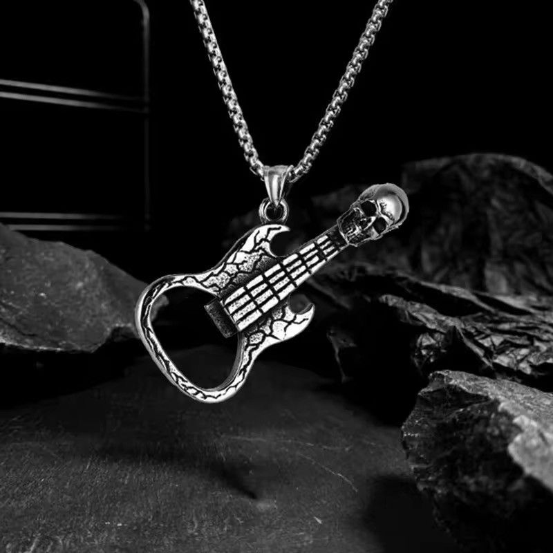 Jewelry skull guitar bottle opener titanium steel pendant necklace Size ONE SIZE - 1 Thumbnail