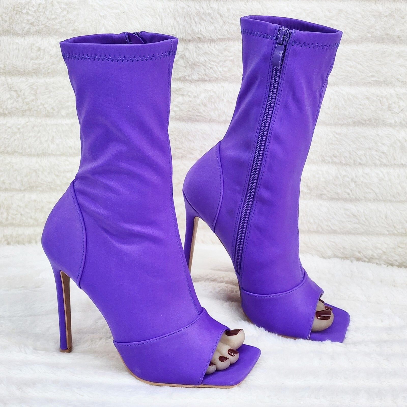 Other Bold Purple Stretch Square Open Toe High Heel Ankle Boots (U Size US 9 / IT 39 - 1 Thumbnail