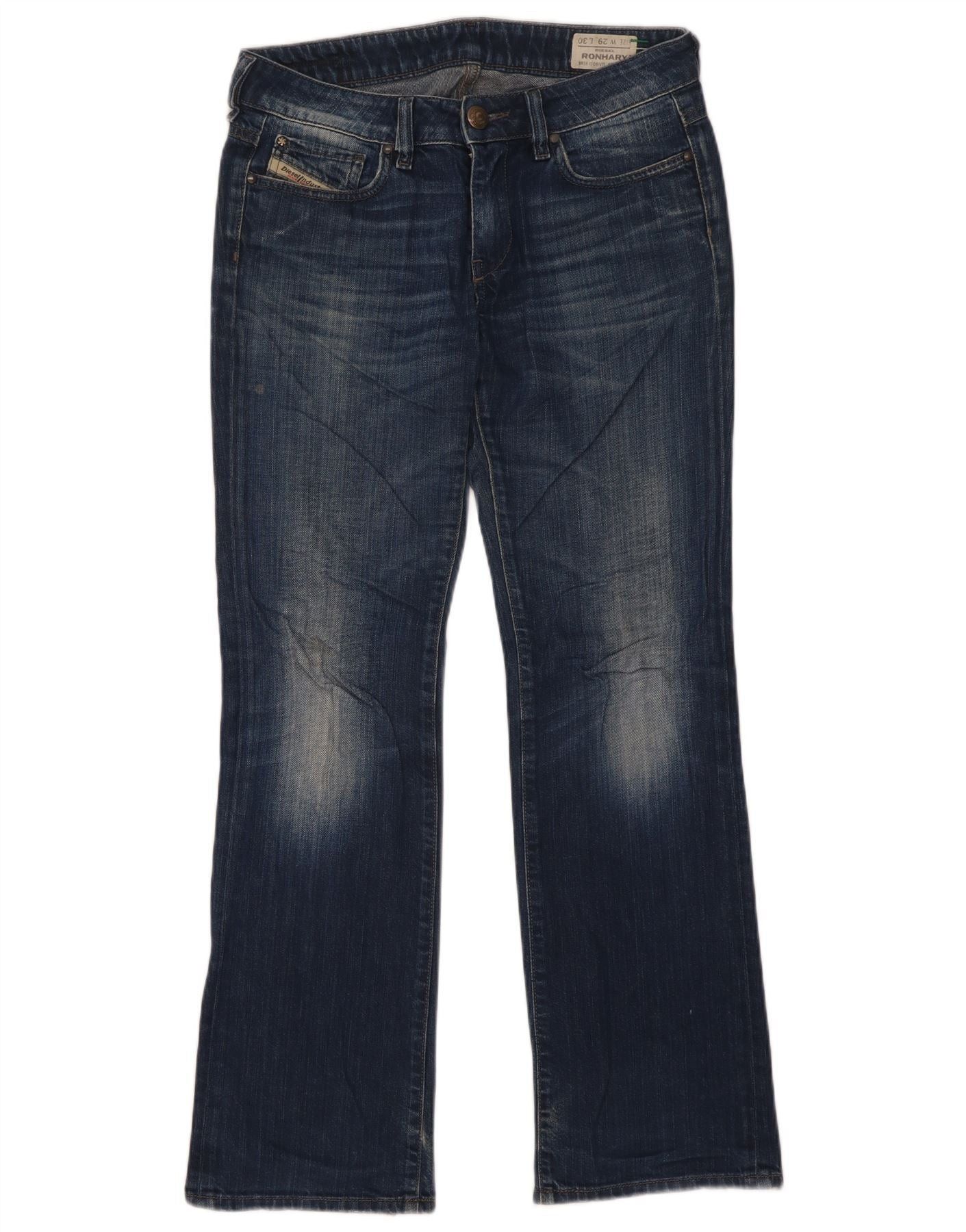 Diesel Mens Ronhary Stretch Bootcut Jeans W29 L30 Navy Blue Cotton Size US 29 - 1 Thumbnail