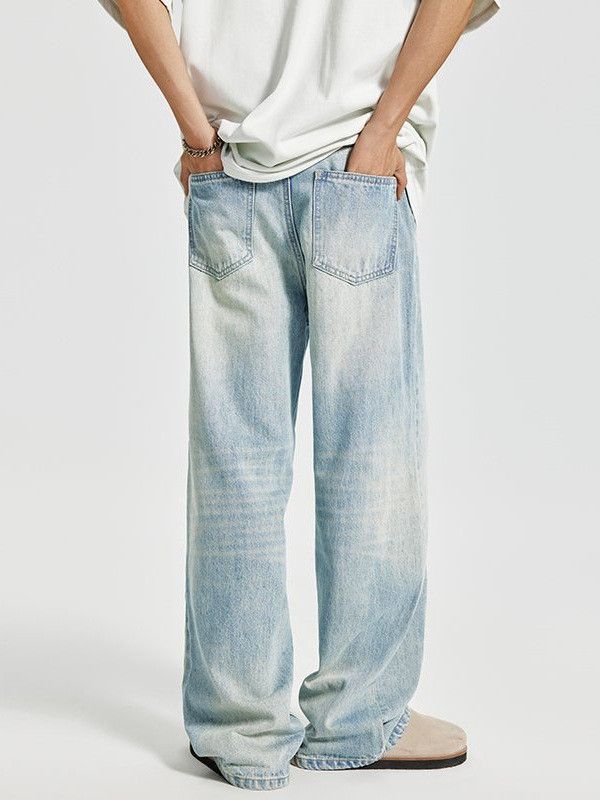 Japanese Brand Men's Clean-Fit Straight-Leg Washed & Distressed Jeans Size US 32 / EU 48 - 5 Thumbnail