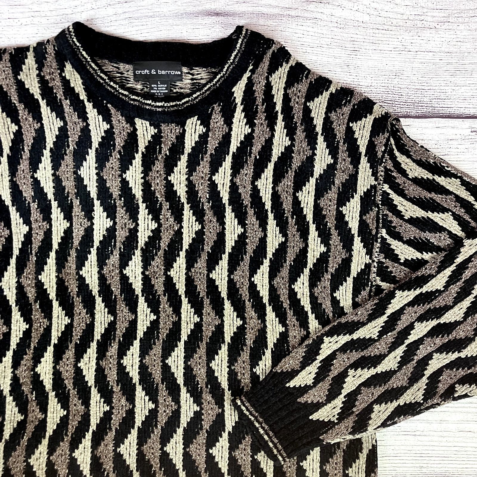 Croft & Barrow × Vintage Vintage 1990s Croft & Barrow Striped Rayon Sweater Size US L / EU 52-54 / 3 - 1 Thumbnail