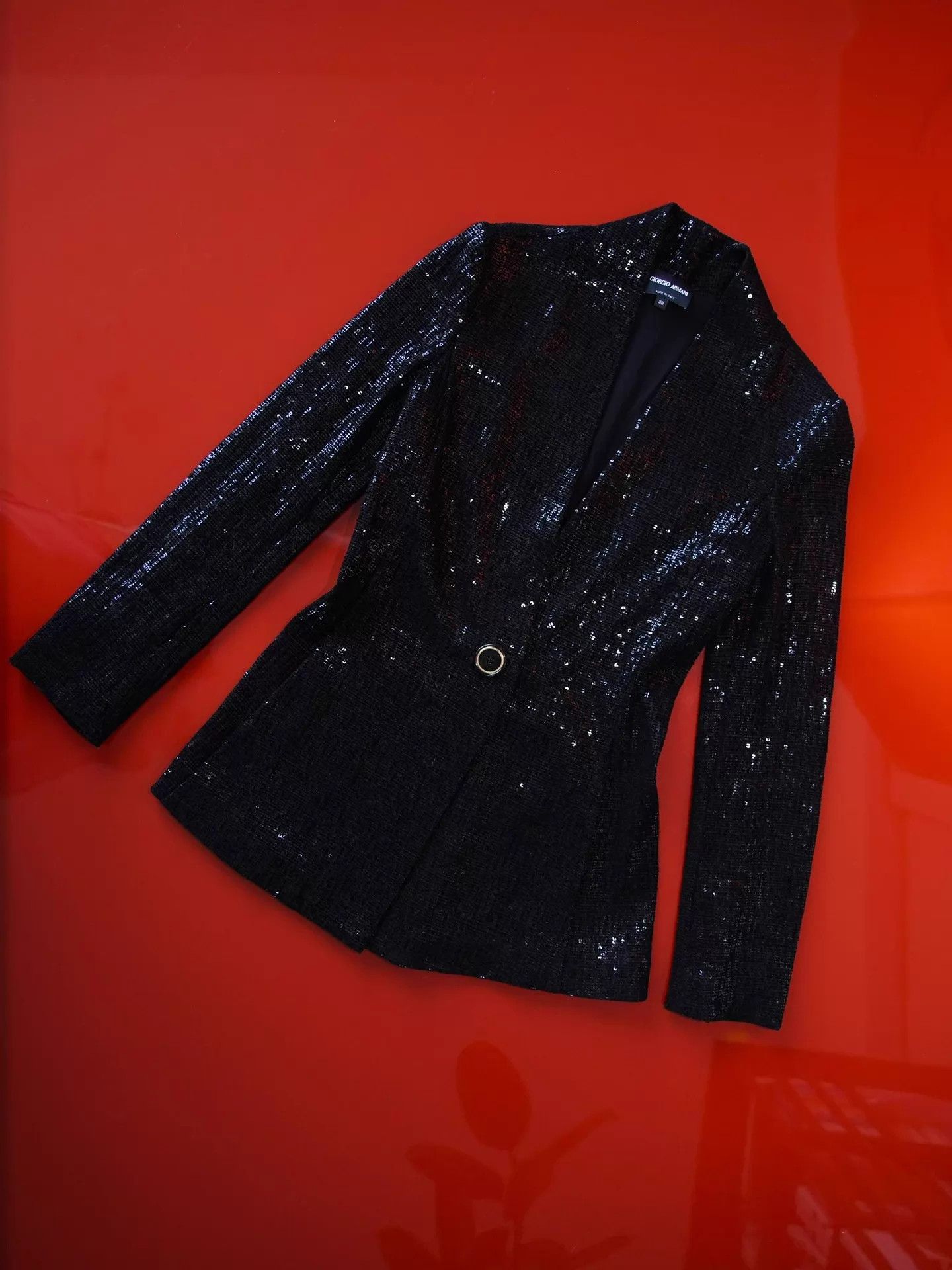 Armani GIORGIO ARMANI Vintage Black Sequin Stretch Suit XS-S Size XS / US 0-2 / IT 36-38 - 2 Thumbnail