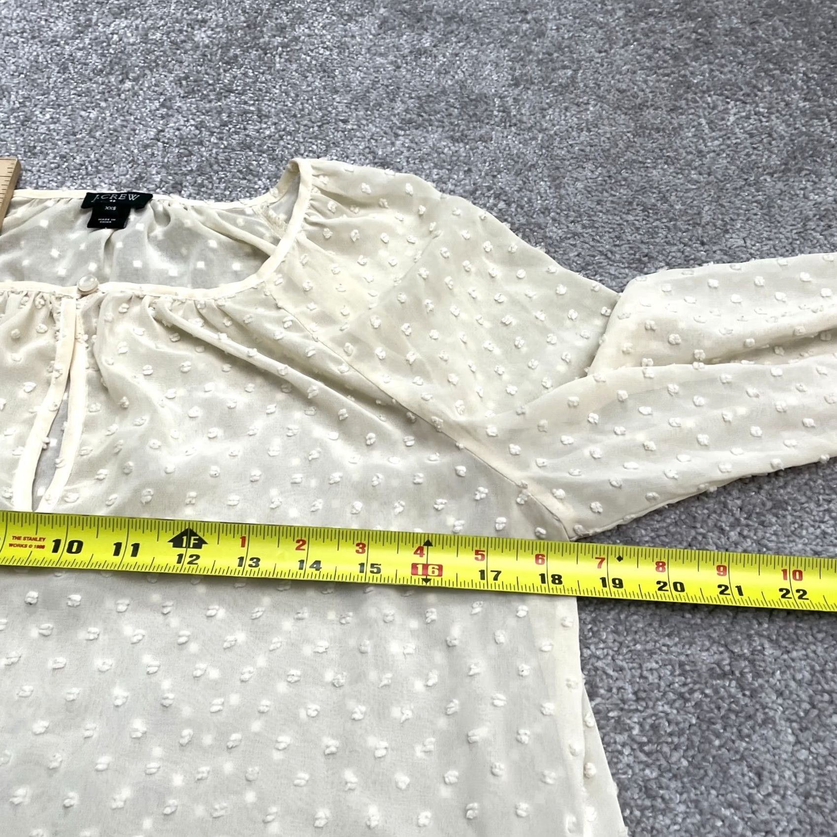 J.Crew J. Crew Ivory Peasant Blouse Womens XXS Sheer Keyhole Long Sleeve Top Swiss Dot Size XXS / US 00 / IT 34 - 7 Thumbnail