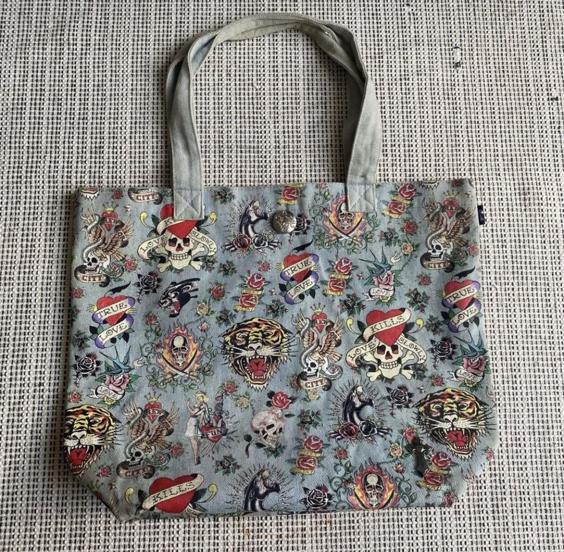 Ed Hardy Tote Bag Ed Hardy Fullprint Tatoo Denim Size ONE SIZE - 2 Thumbnail