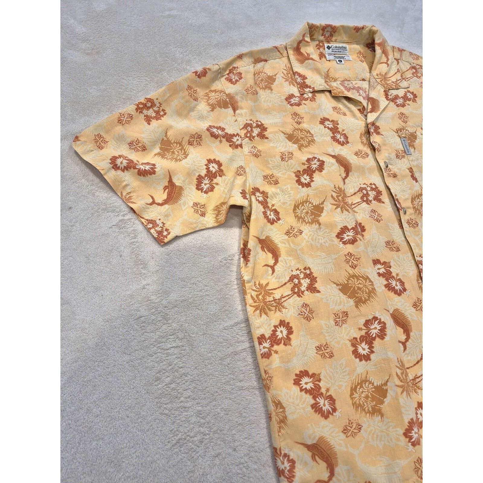 Columbia Columbia Shirt XXL Button Up Orange Linen Marlin Print Size US XXL / EU 58 / 5 - 3 Thumbnail