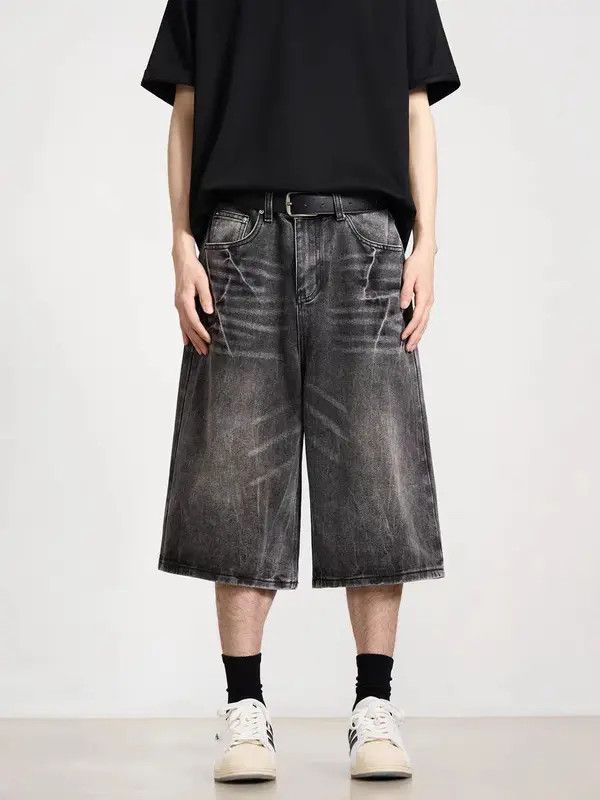 Japanese Brand VIBE Washed pocket lightning pattern denim shorts Size US 31 - 4 Thumbnail