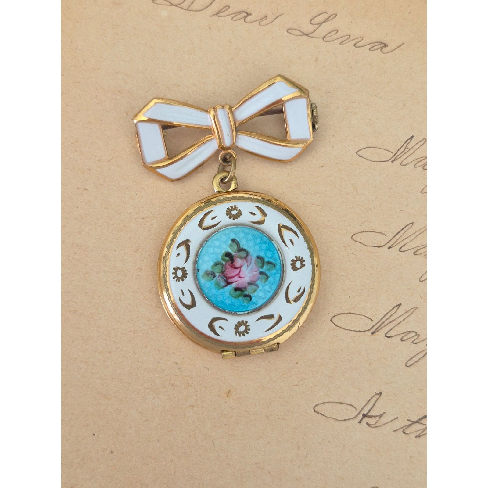 Other Antique Guilloche Bow Hanging Locket Brooch Size ONE SIZE - 1 Thumbnail