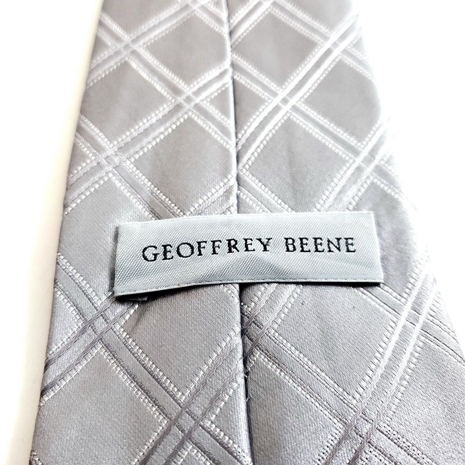 Vintage Geoffrey Beene Silver Plaid Woven Silk Tie Size ONE SIZE - 3 Thumbnail