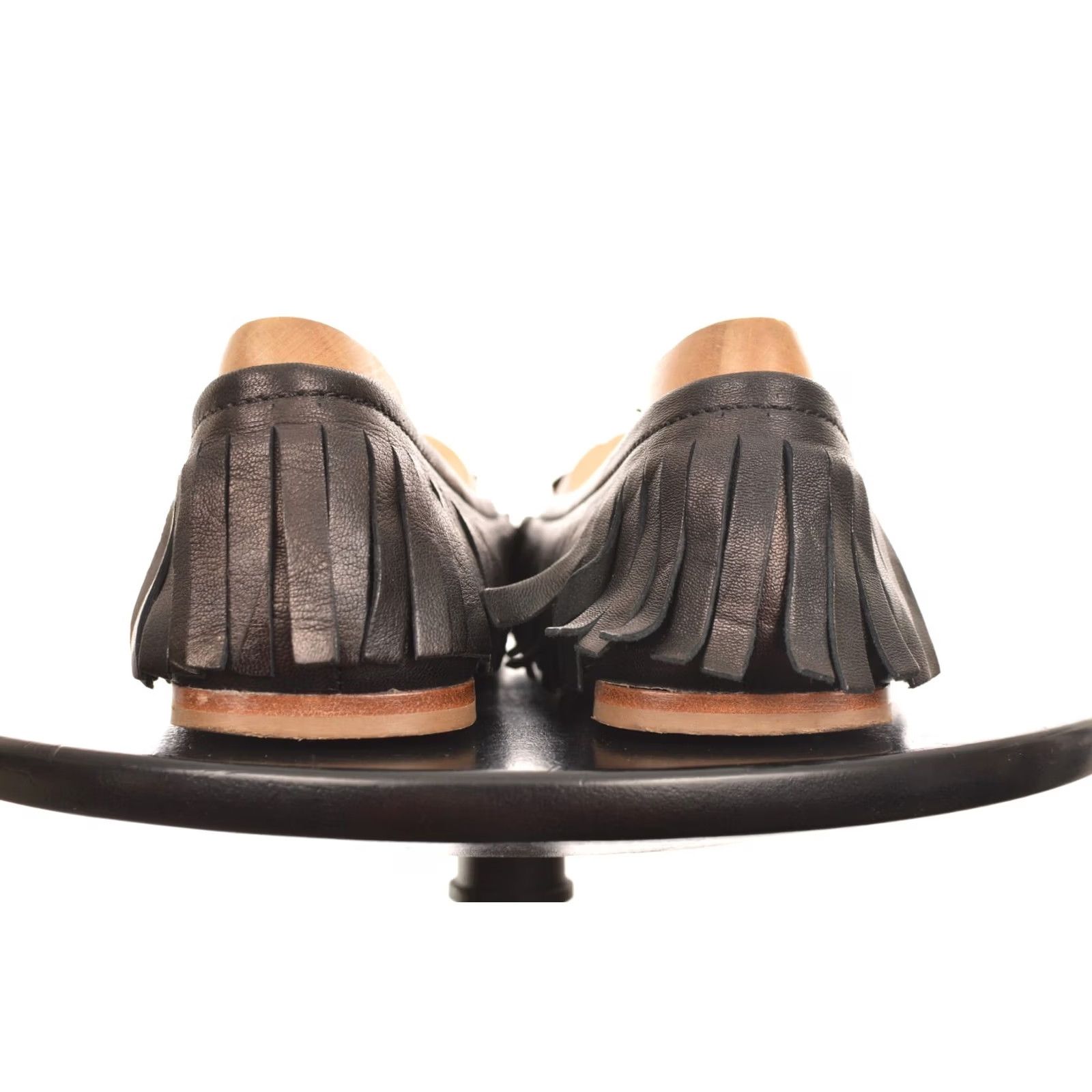 Tomas Maier DDP Tomas Maier Black Leather Embossed Palm Tree Fringe Loafers Size 8 1/2 Women's Flat Leather Loafers Size US 9 / IT 39 - 3 Thumbnail