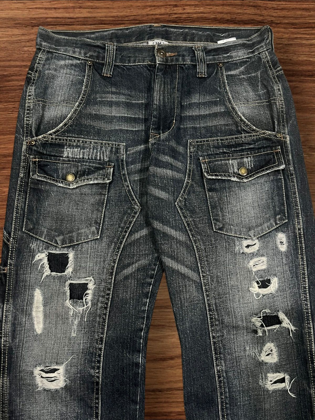 Japanese Brand × Le Grande Bleu (L.G.B.) × Tornado Mart Vintage Japanese Double Knee Multi Pocket Distressed Jeans Size US 31 - 4 Thumbnail